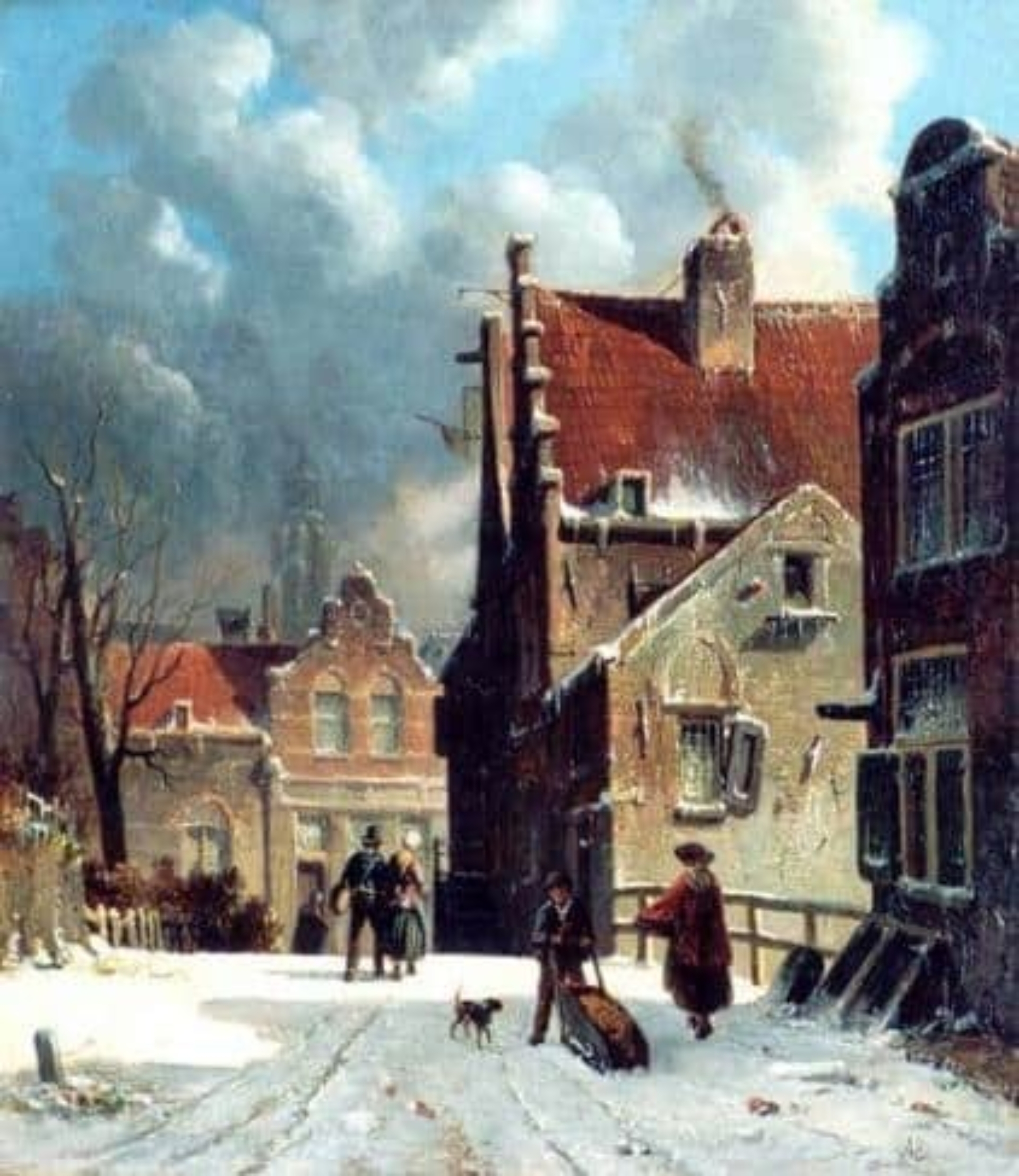 Adrianus Eversen: Diverse figuren in een Oud-Hollands winters straatje