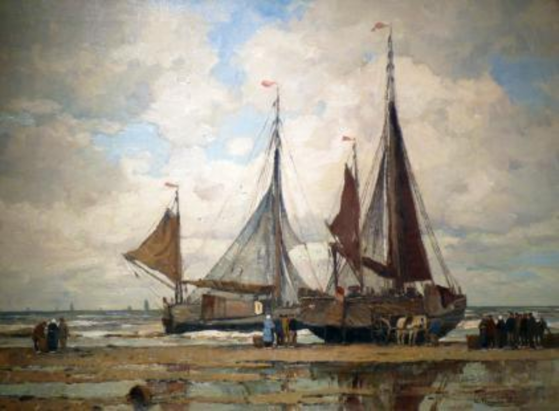 Wilhelm Hambüchen: Afgemeerde bomschuiten op het strand
