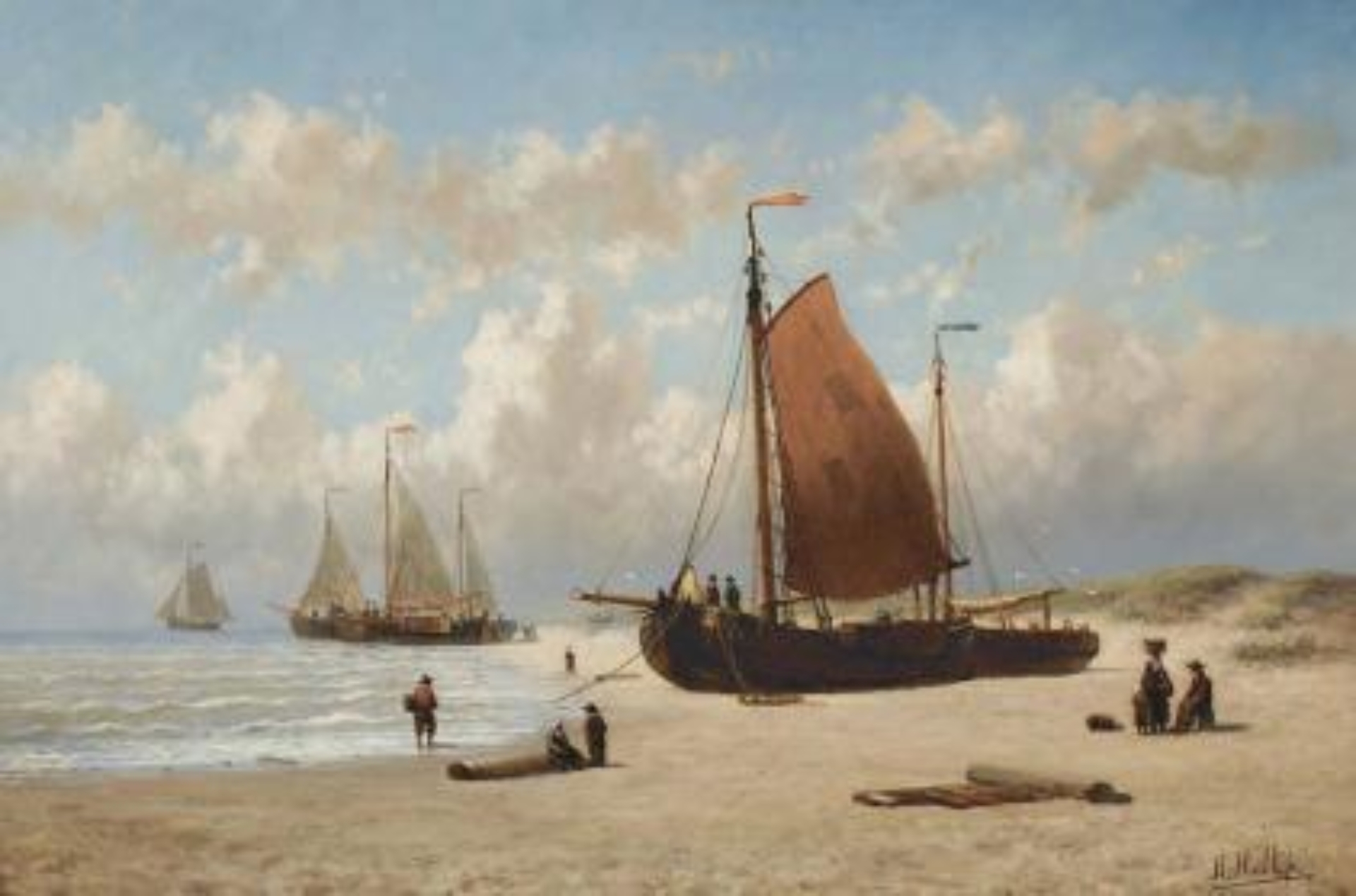 Hendrik Hulk: Vissersboten op het strand