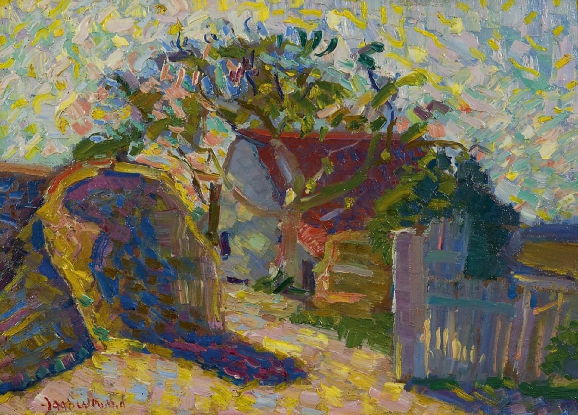 Jaap Weyand: Zonnig luministisch landschap met boerderij