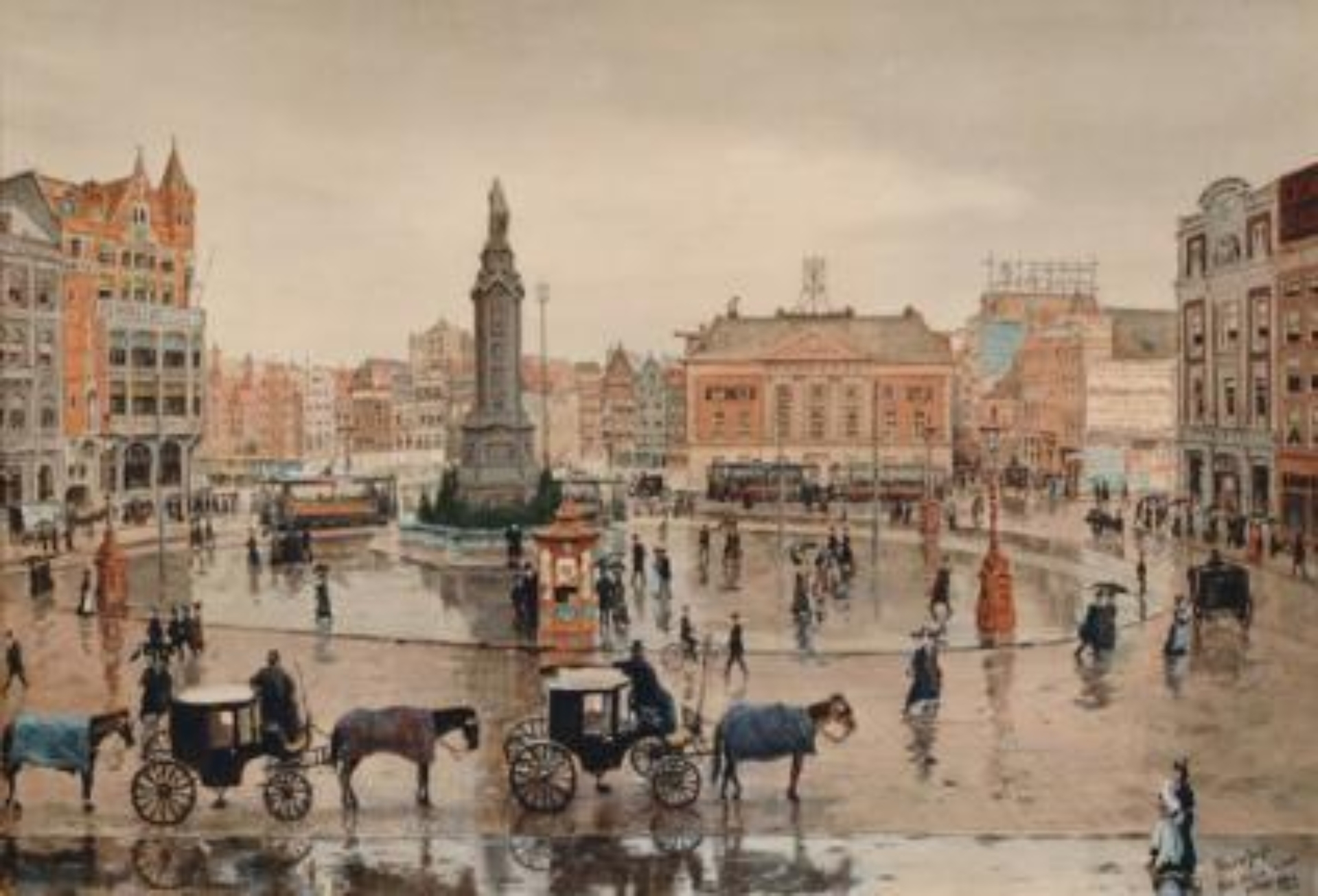 Tinus de Jongh: Bedrijvigheid op de Dam te Amsterdam