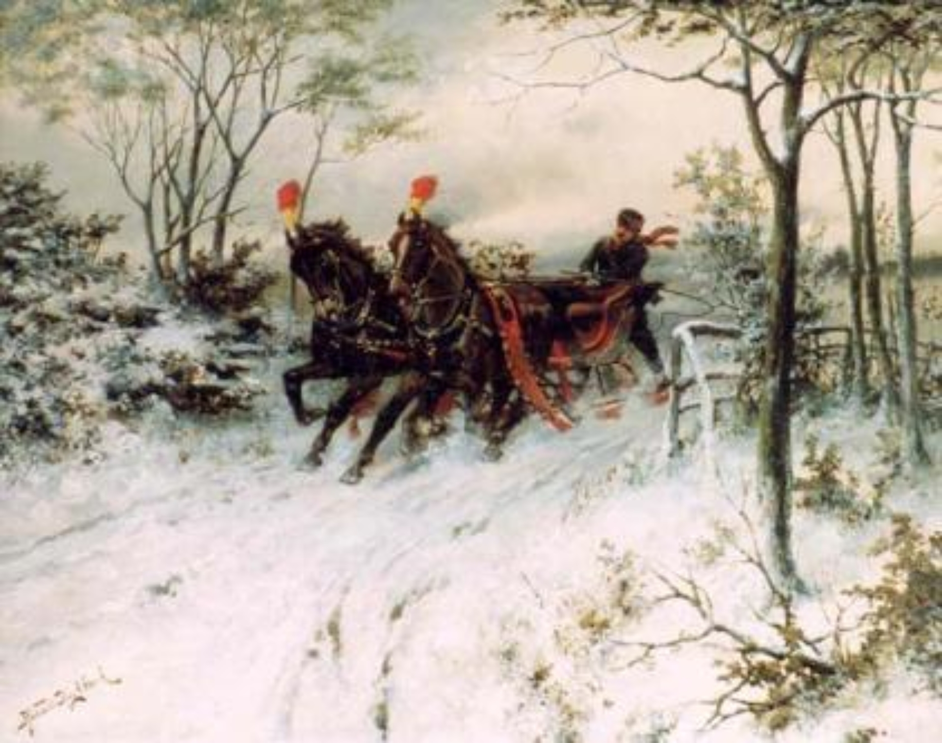 Hermanus Koekkoek: Met de arrenslee door de sneeuw