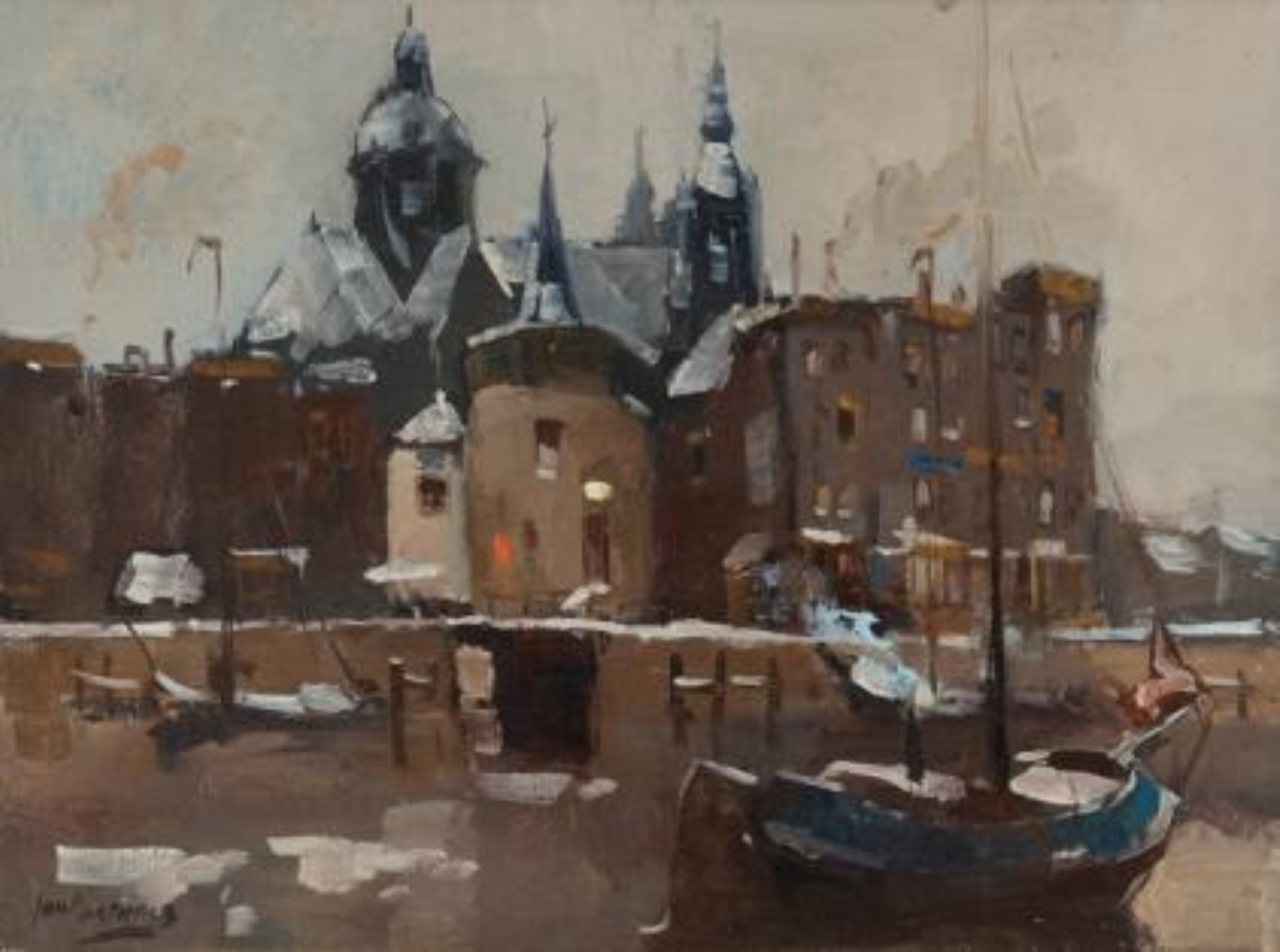 Jan Korthals: Winters gezicht op de Prins Hendrikkade, Amsterdam