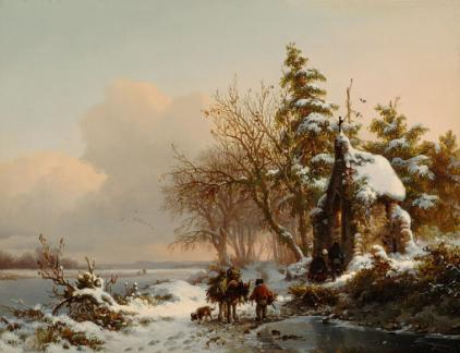 Frederik Marinus Kruseman: Winterlandschap met houtsprokkelaar