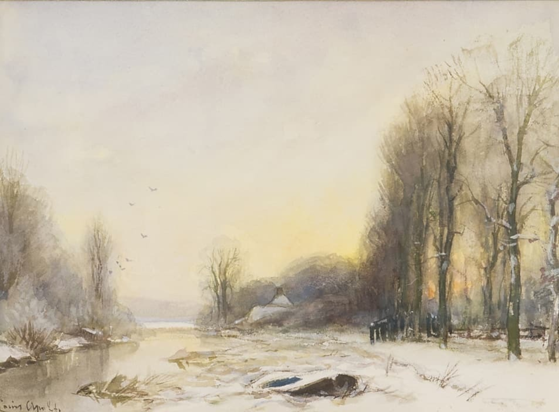 Louis Apol: Winters landschap bij zonsondergang