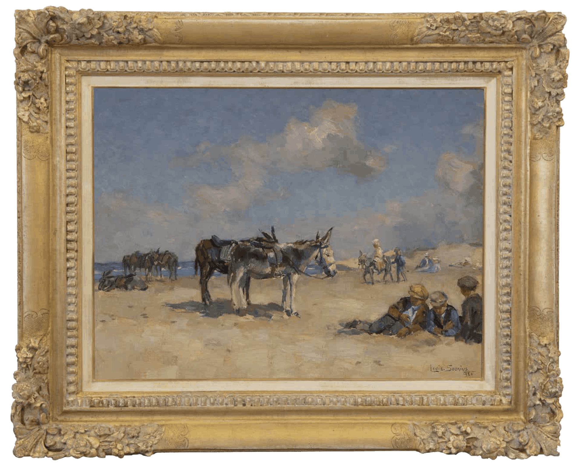 Louis Soonius: Ezeltjes op het strand (in lijst)