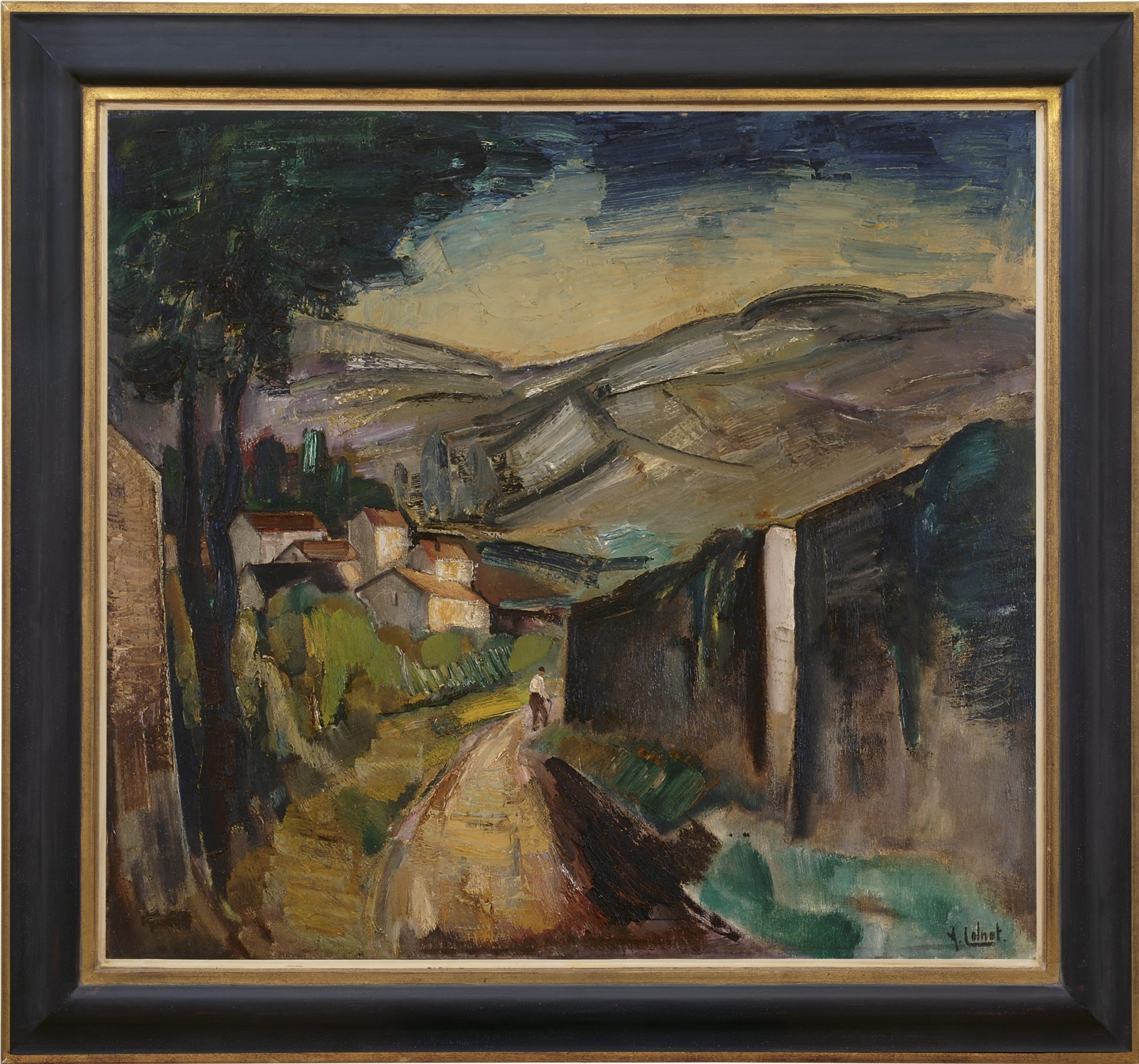 Arnout Colnot: Wandelaar in heuvellandschap (in lijst)