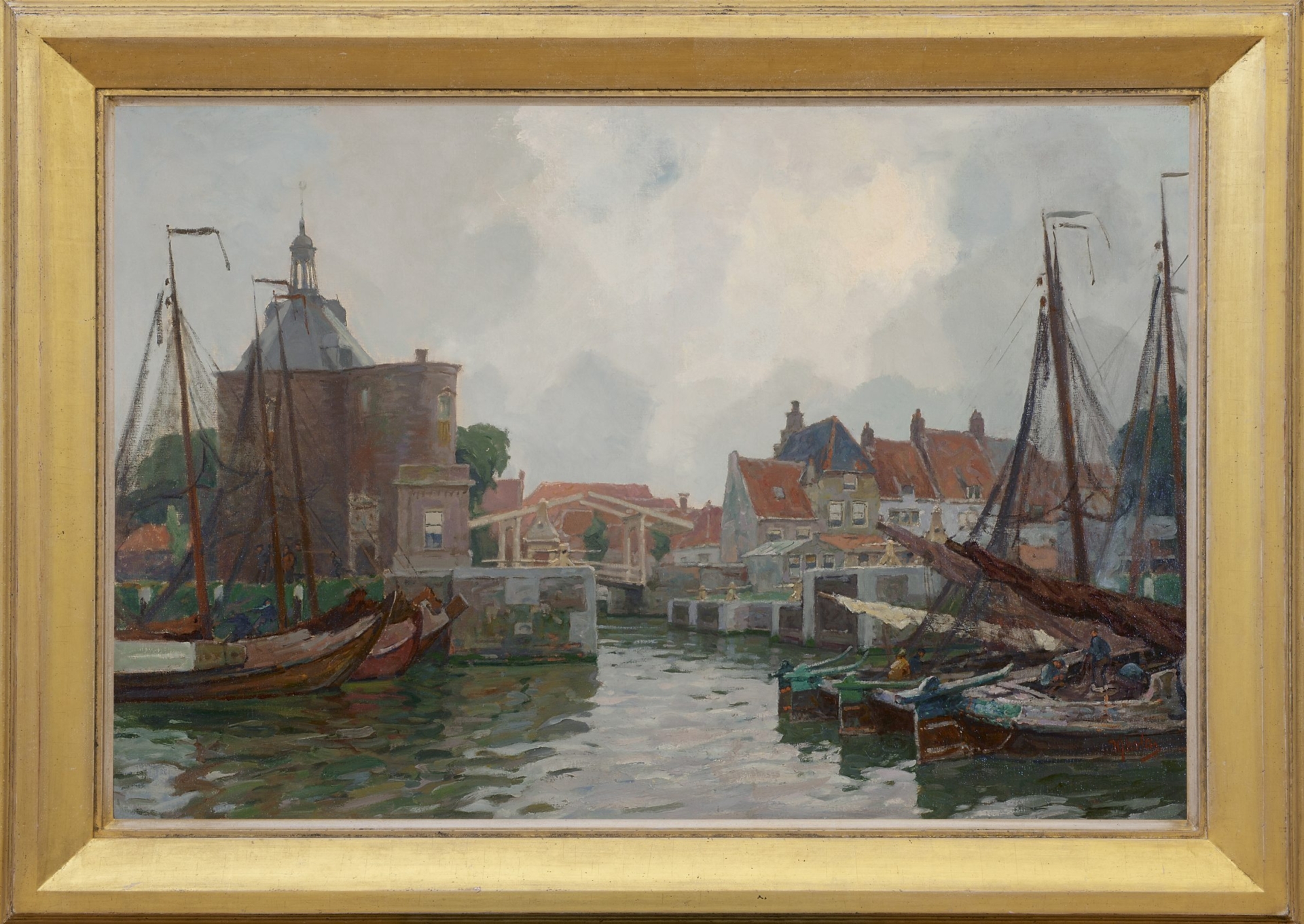 Hendrik Jan Wolter: Bedrijvigheid in de haven van Enkhuizen (in lijst)