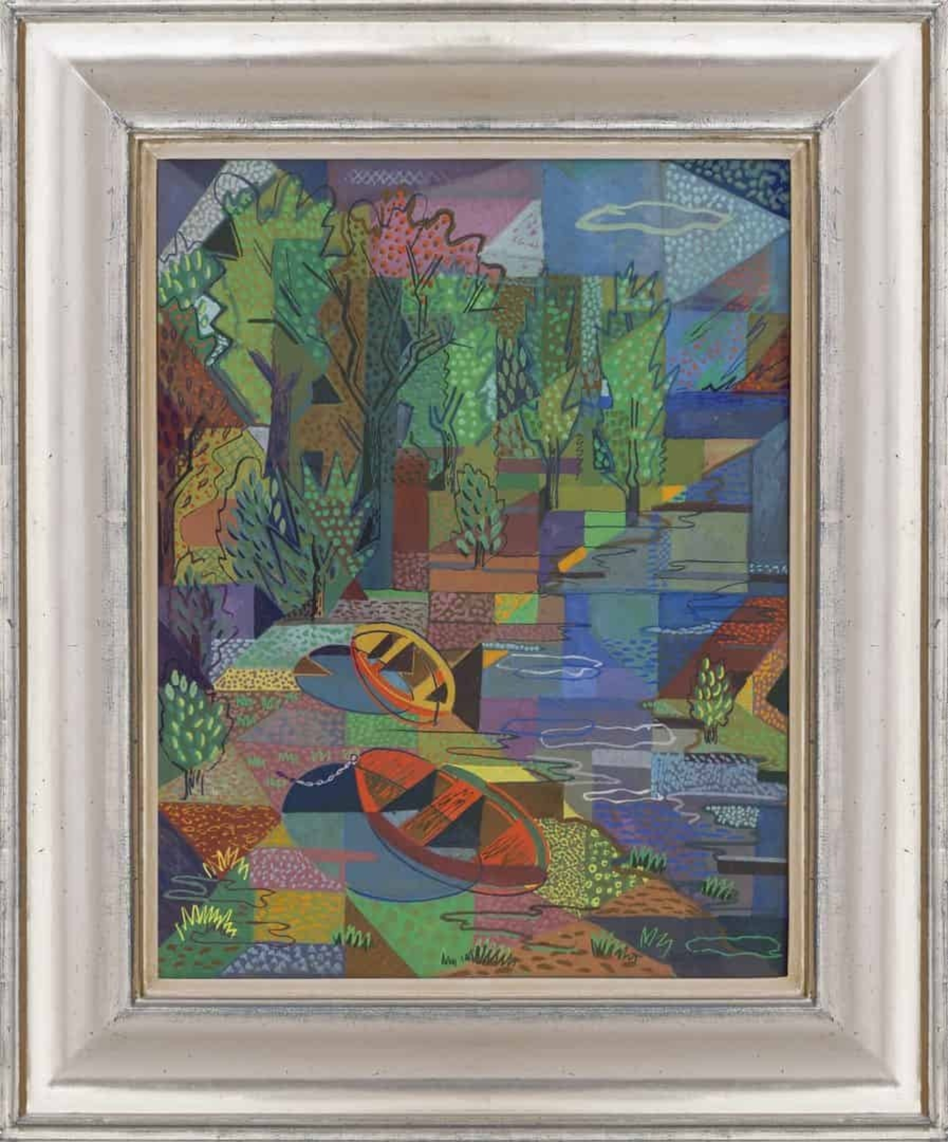 Willy Boers: Landschap met bootjes (in lijst)