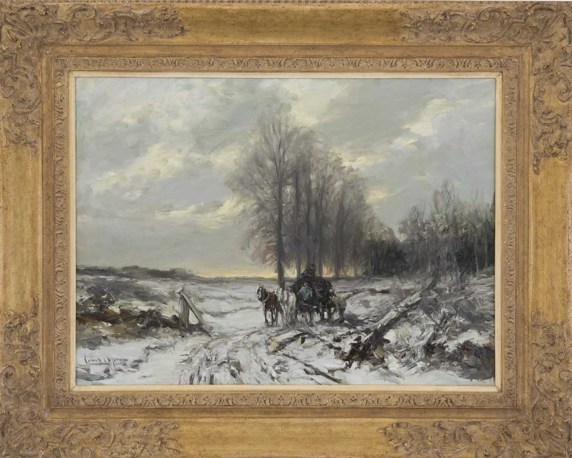 Louis Apol: Winterlandschap met paard en wagen (in lijst)