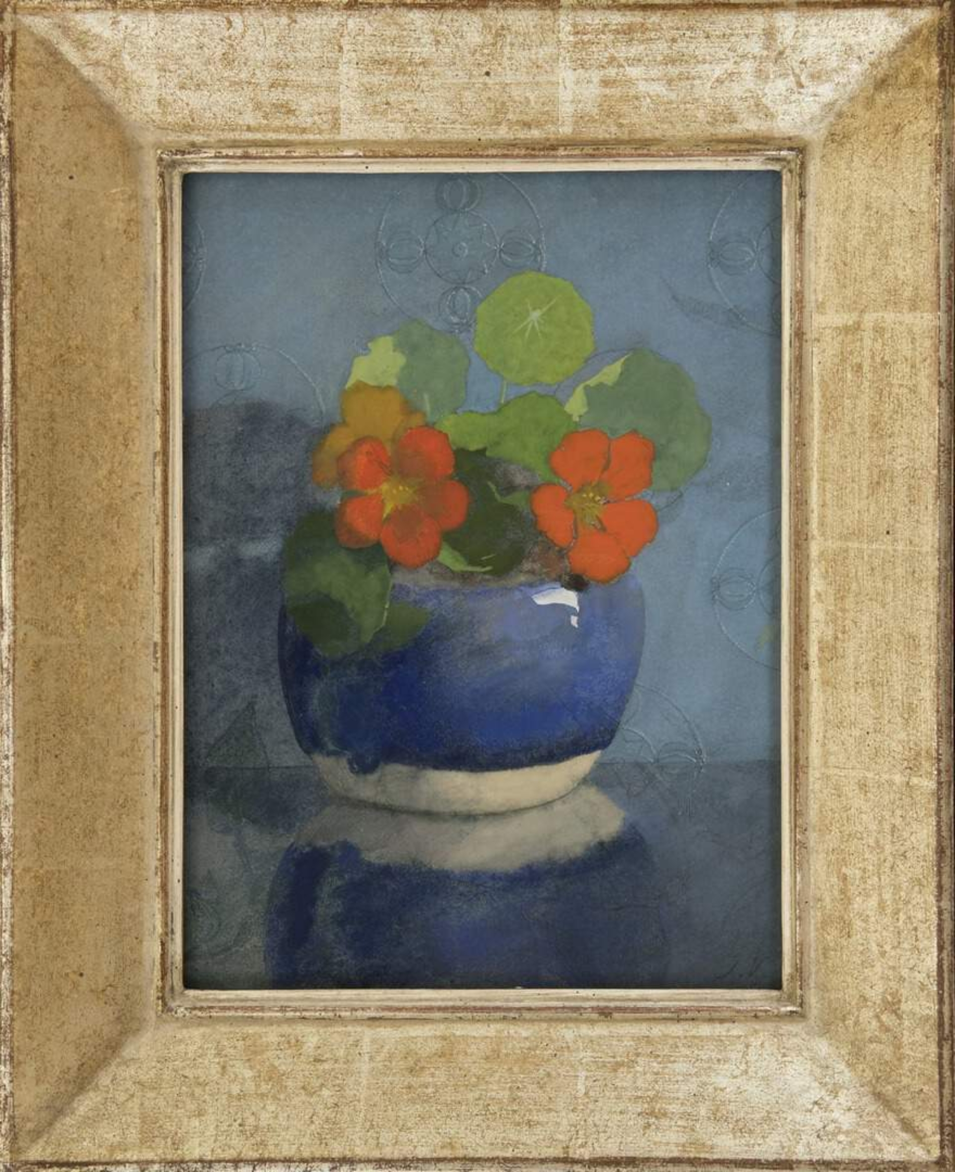 Jan Voerman sr: Oost-Indische kers in een blauwe gemberpot (in lijst)