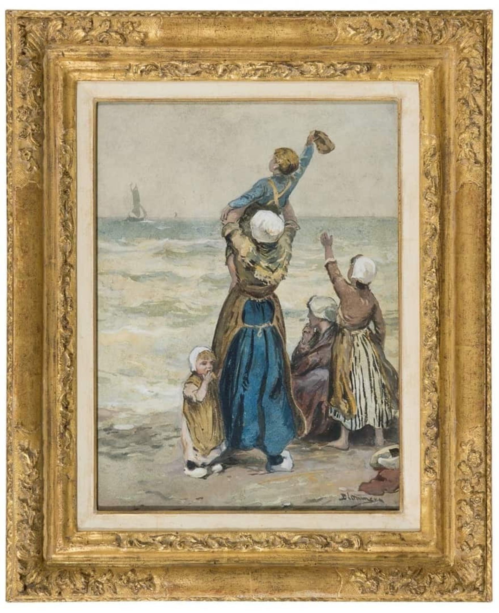 Bernardus Johannes Blommers: Uitzwaaien van de vissers (in lijst)