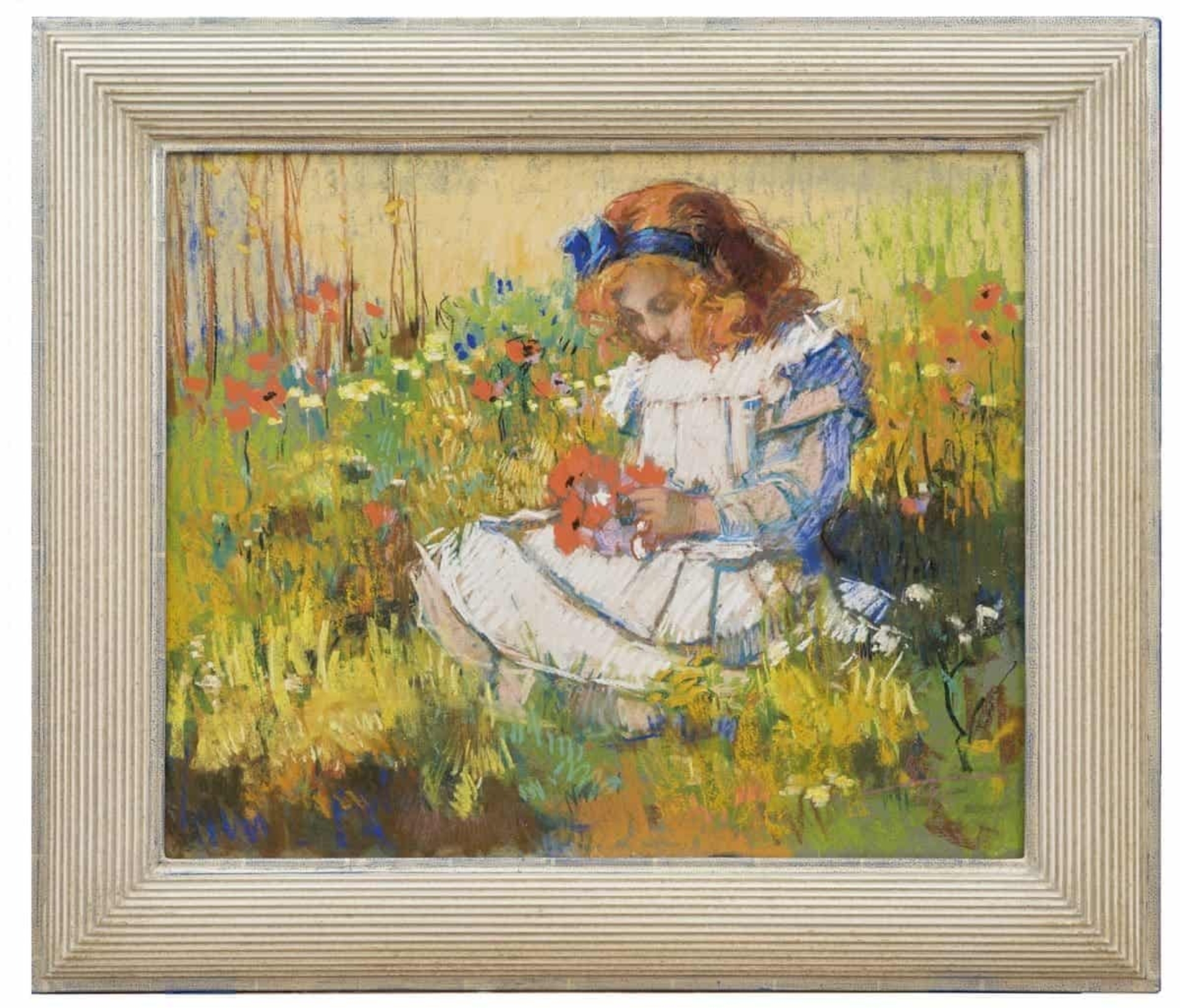 Rob Graafland: Meisje in bloementuin (in lijst)