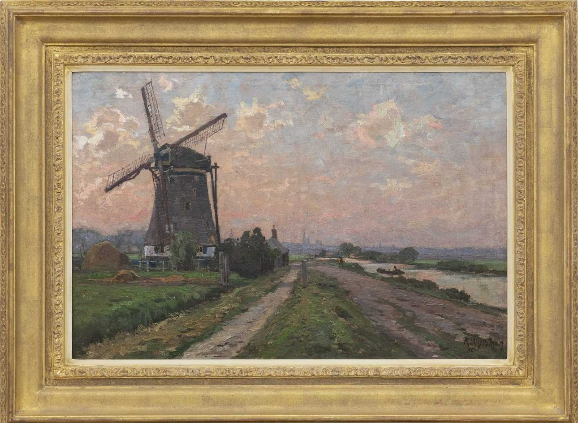 Rodolphe Paul Wytsman: De Trekvliet met Den Haag op de achtergrond (in lijst)