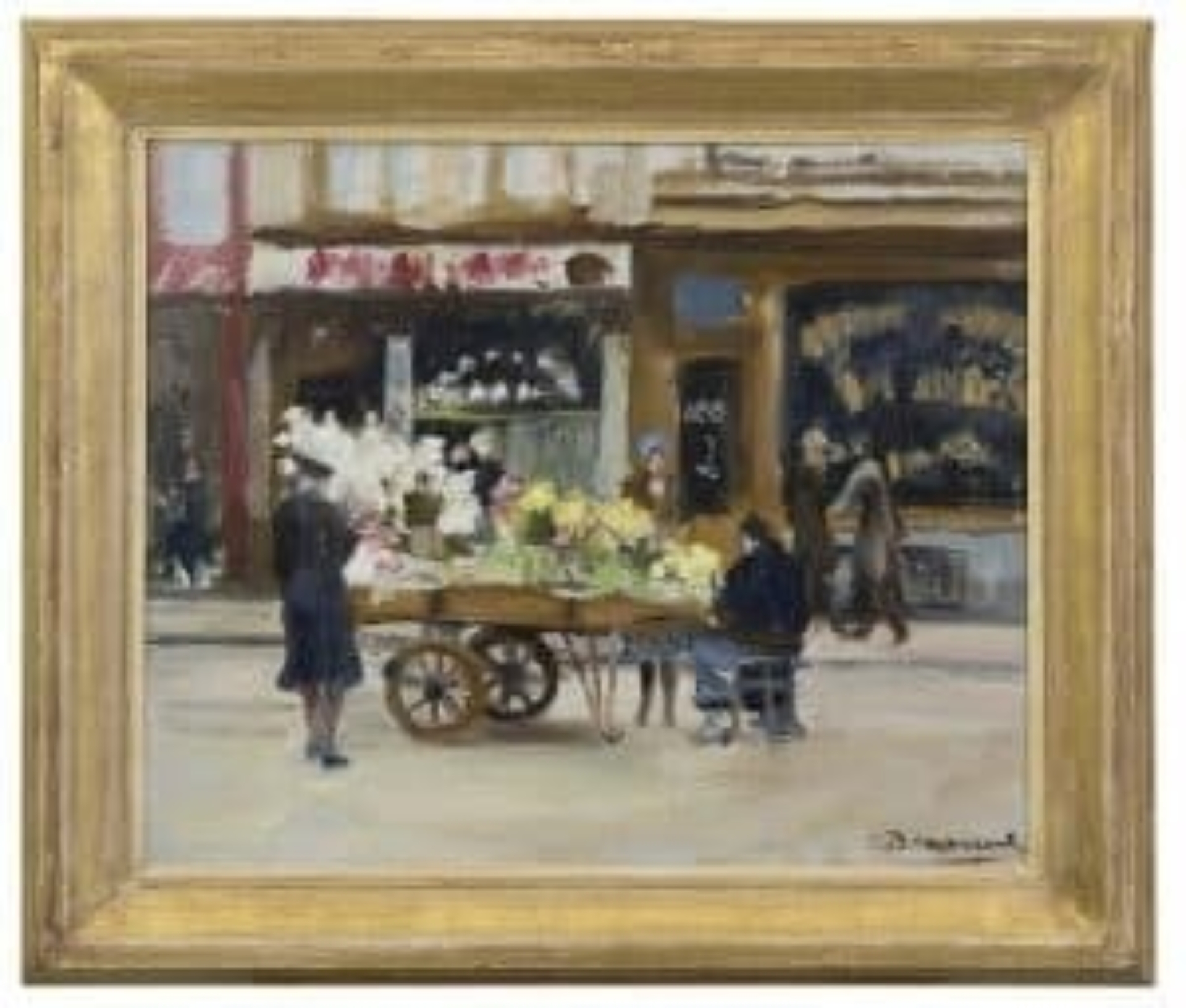 Alexandre Denonne: Vrouwen bij een bloemenkar (in lijst)