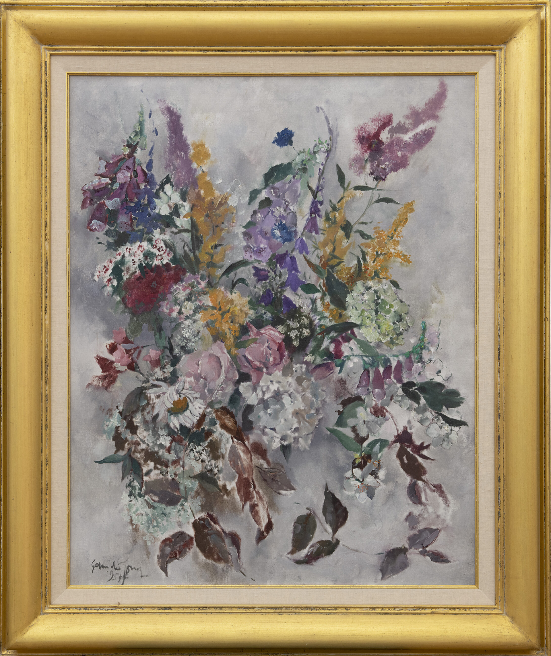 Germ de Jong: Kleurrijk bloemstilleven (in lijst)