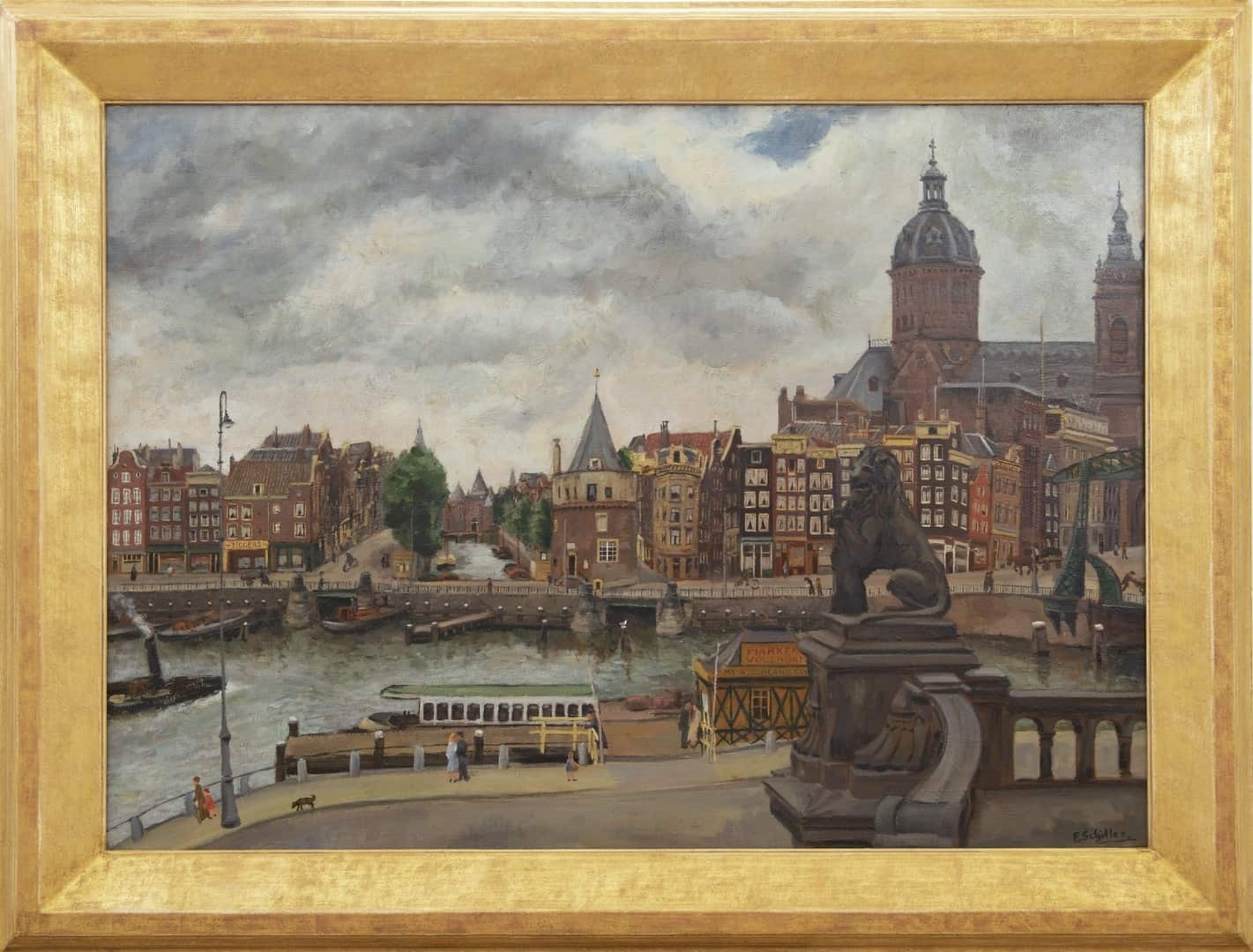 George Friederich Ferdinand Schiller: Gezicht op de Prins Hendrikkade, met de St. Nicolaaskerk te Amsterdam (in lijst)