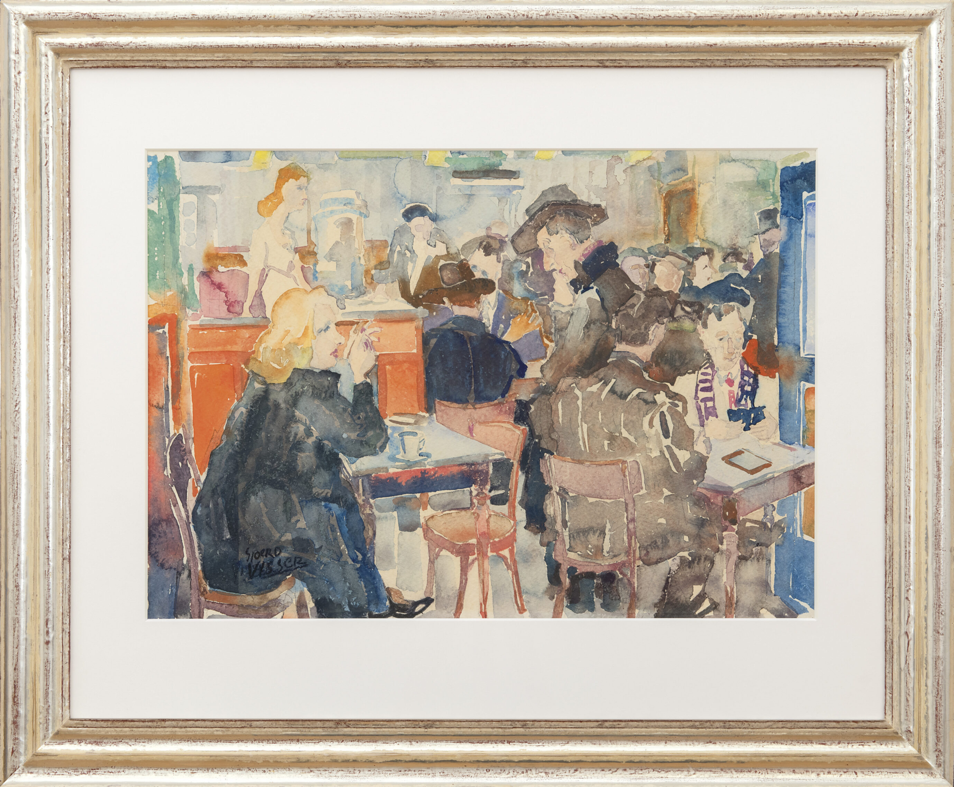 Sjoerd Visser: Bedrijvigheid in het koffiehuis (in lijst)