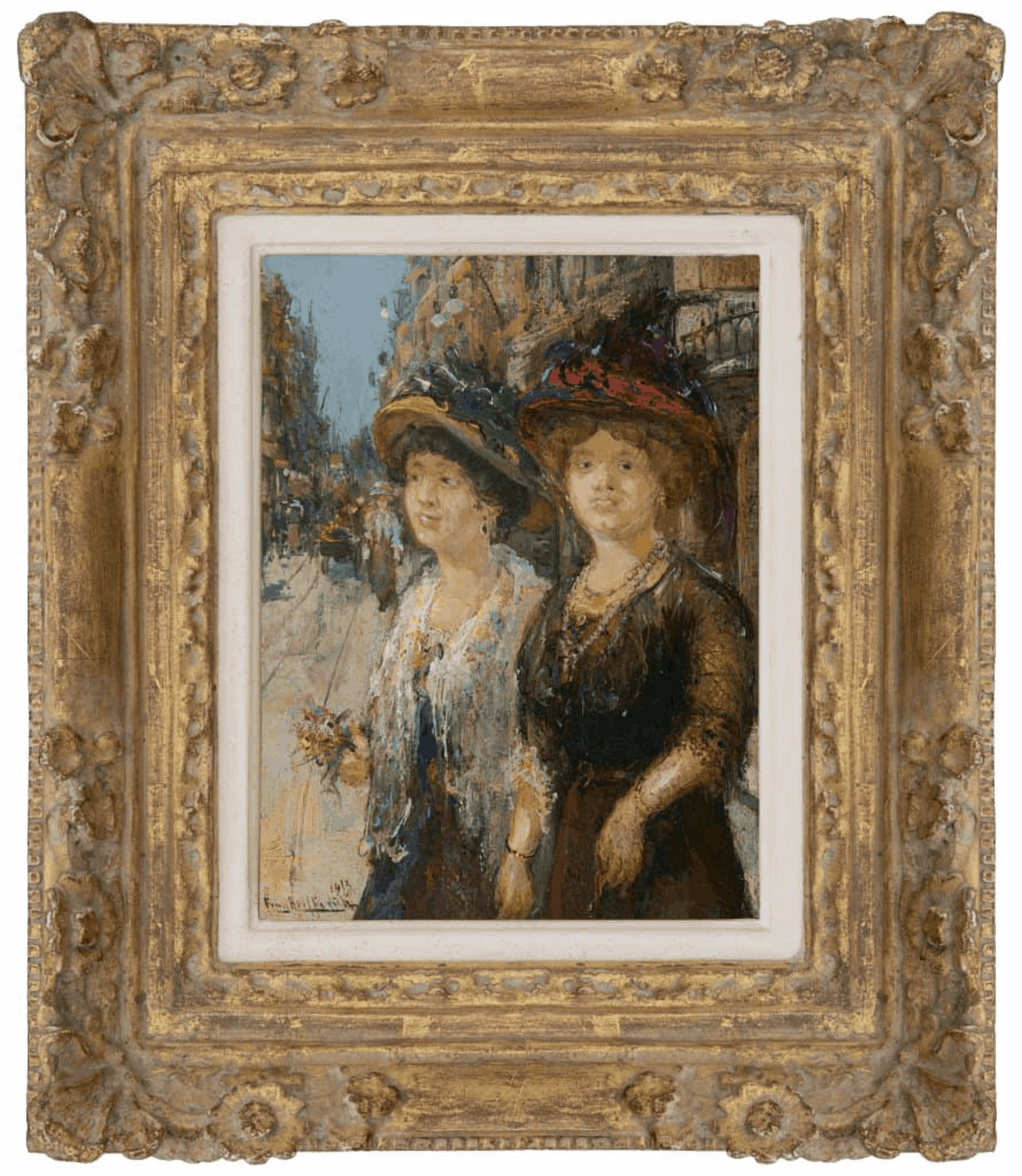 Franz Helfferich: Twee dames in een Haagse straat (in lijst)