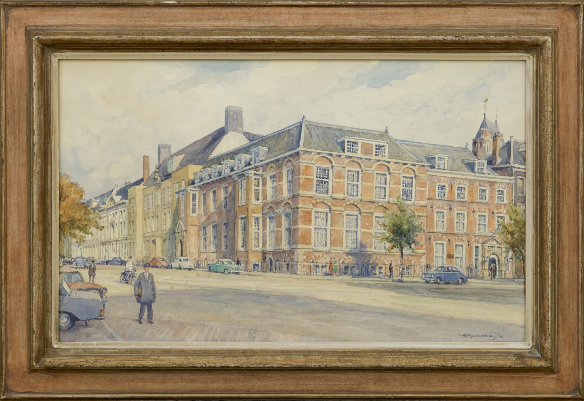 Hendrikus Elias Roodenburg: Gezicht op de Kneuterdijk te Den Haag (in lijst)