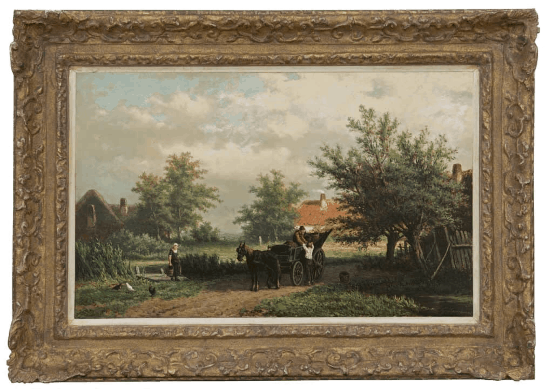 Georgius Heerebaart: Paard en wagen in een zomers landschap (in lijst)