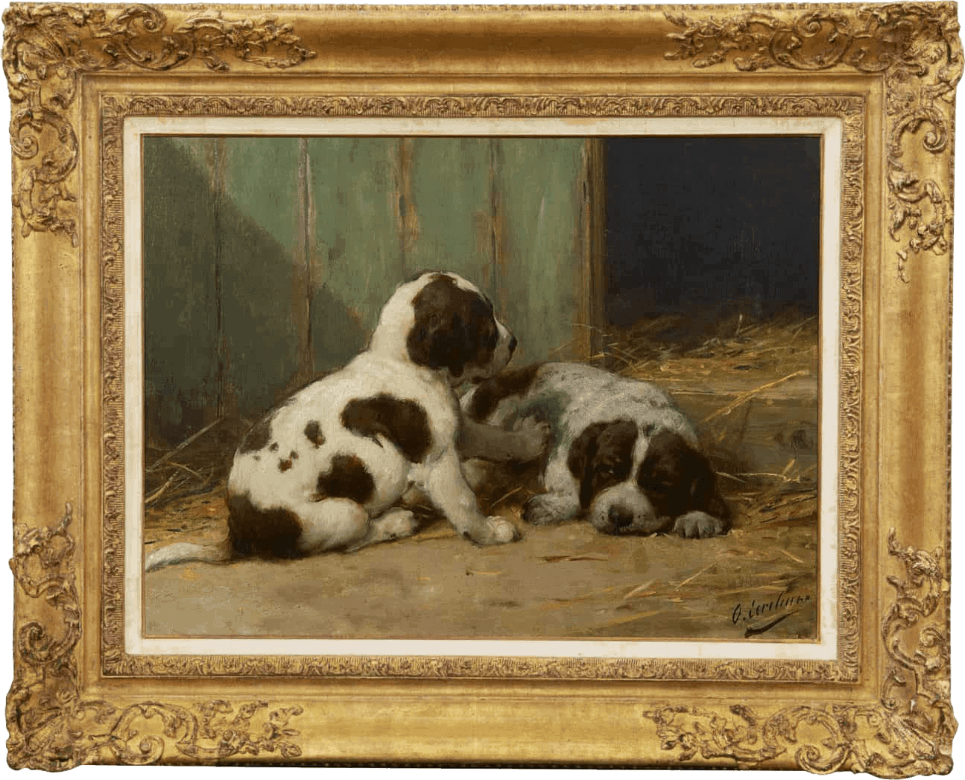 Otto Eerelman: Twee Sint Bernard puppies (in lijst)
