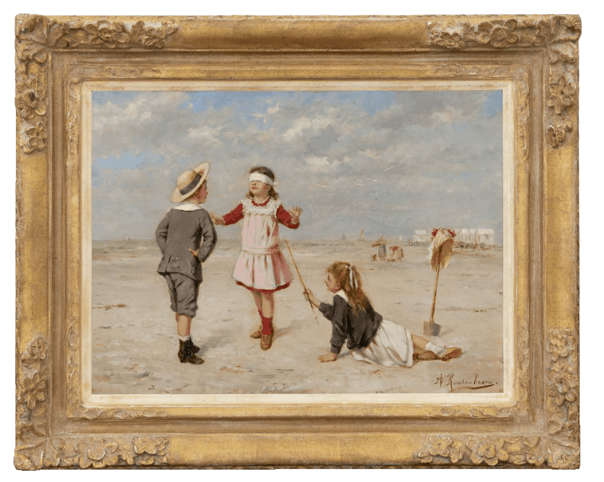 Albert Roosenboom: Blinddoekje spelen op het strand (in lijst)
