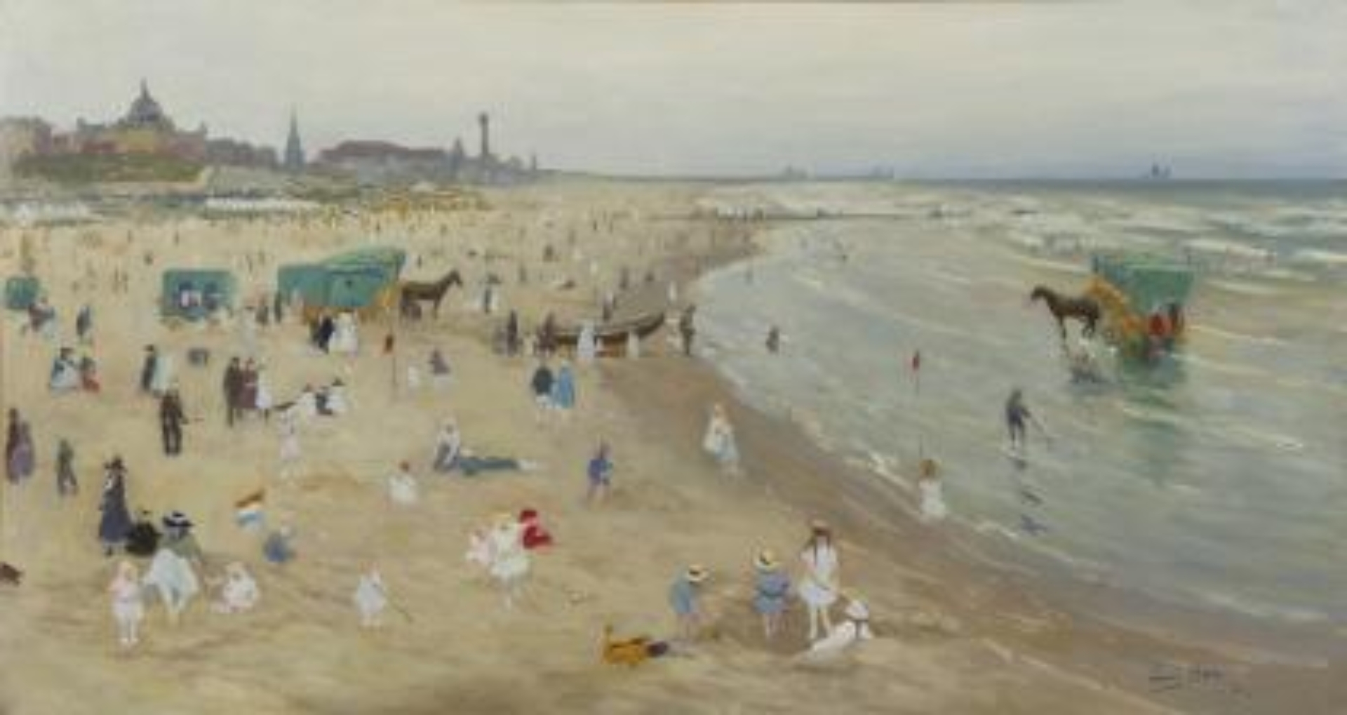 Louis Bron: Zomers Scheveningen met in de verte de koepel van het Seinpost-complex