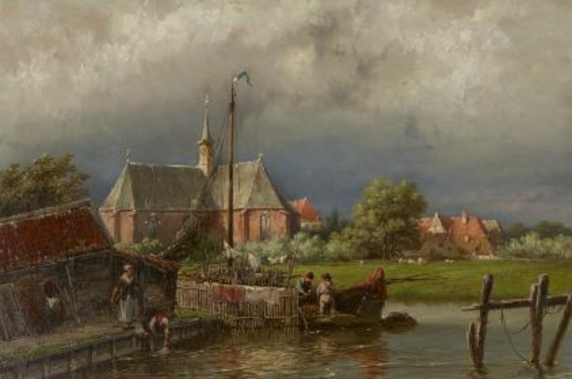 Hermanus Koekkoek: Gezicht op het dorp Spaarndam nabij Haarlem