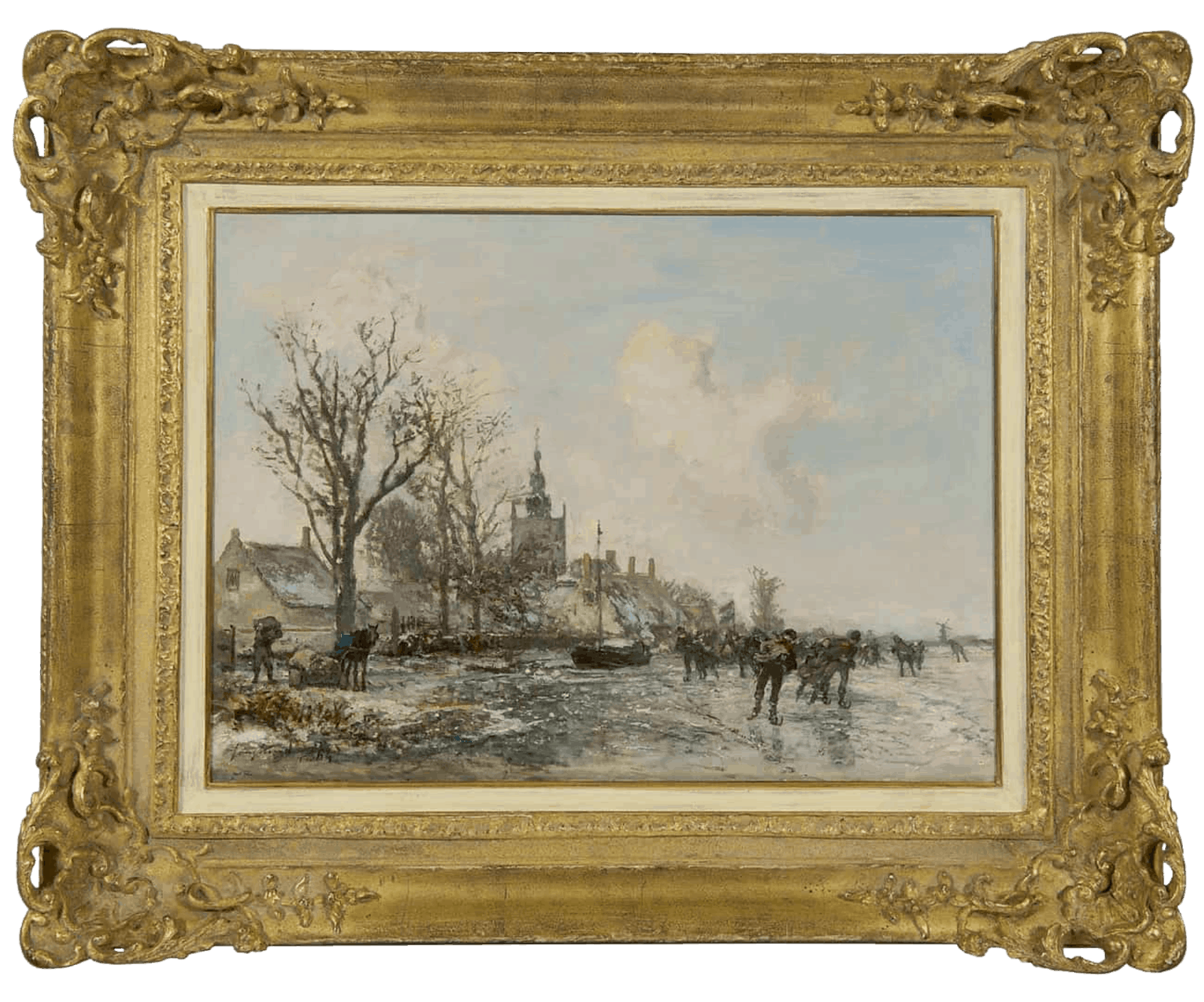 Johan Barthold Jongkind: Schaatsvertier bij Overschie (in lijst)