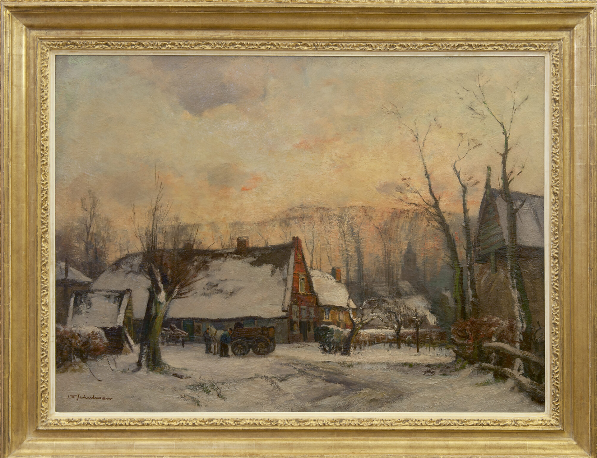 David Schulman: Boerderij bij Blaricum op een winteravond (in lijst)