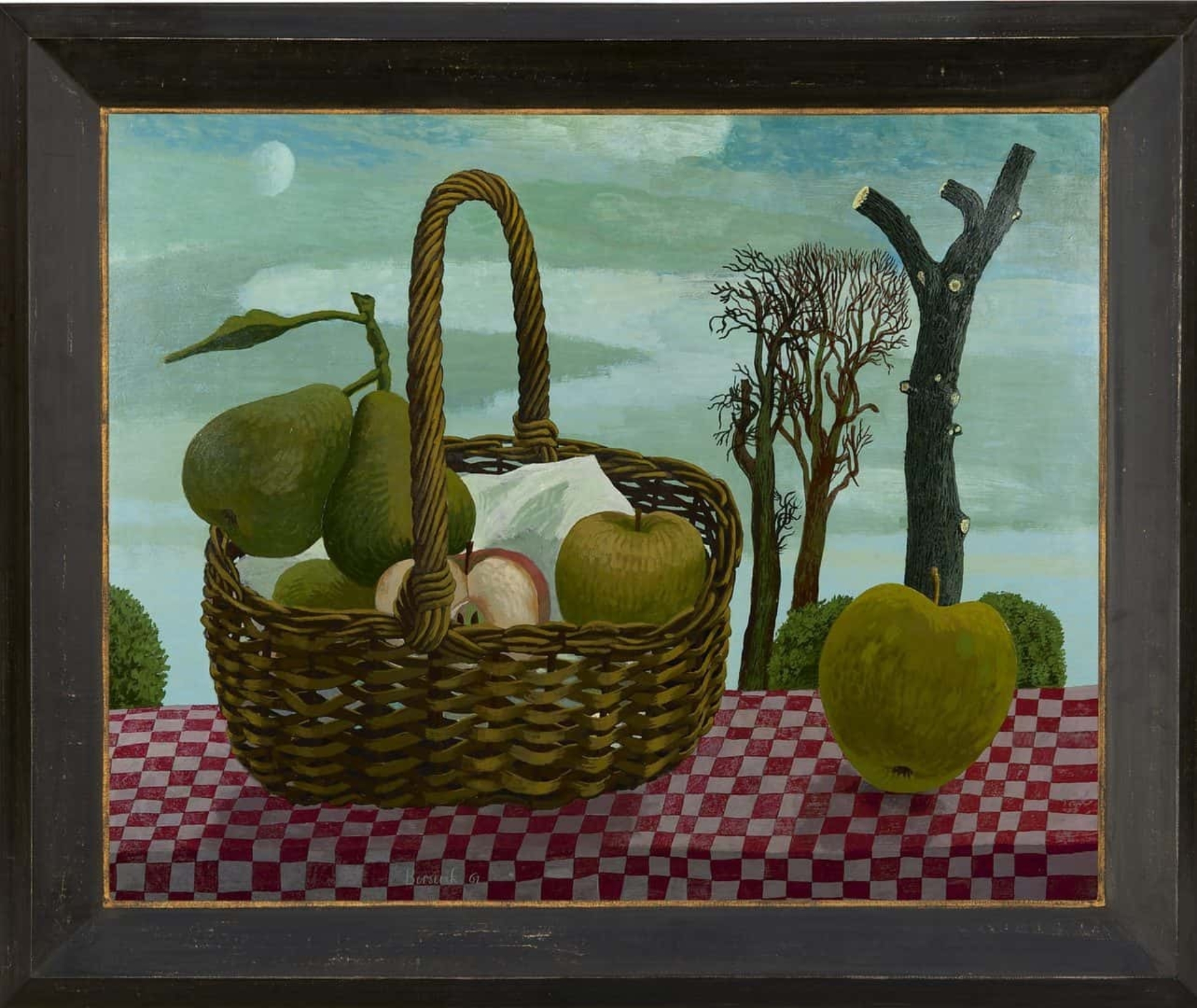 Herman Berserik: Een mand met appels en peren (in lijst)