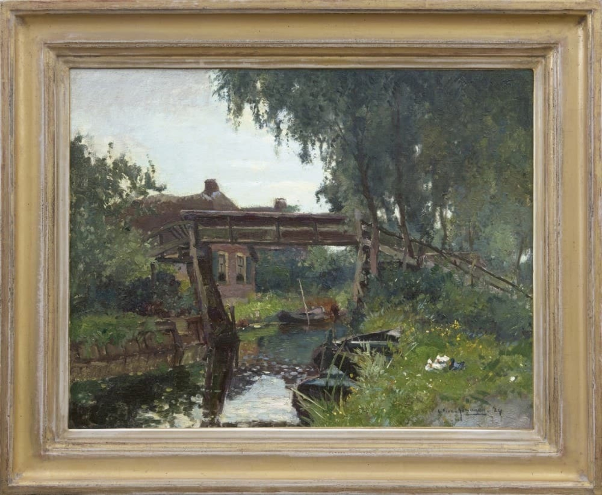 Gerbrand Frederik van Schagen: Bruggetje in Giethoorn (in lijst)
