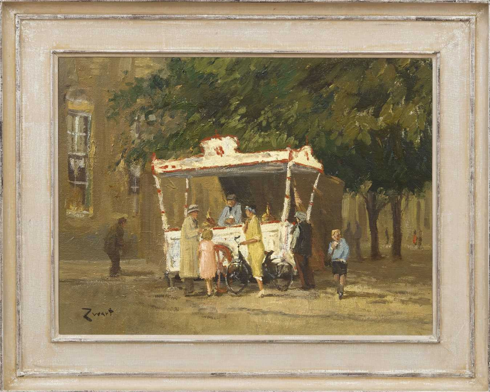 Arie Zwart: IJskar op de Melkmarkt in Zwolle (in lijst)