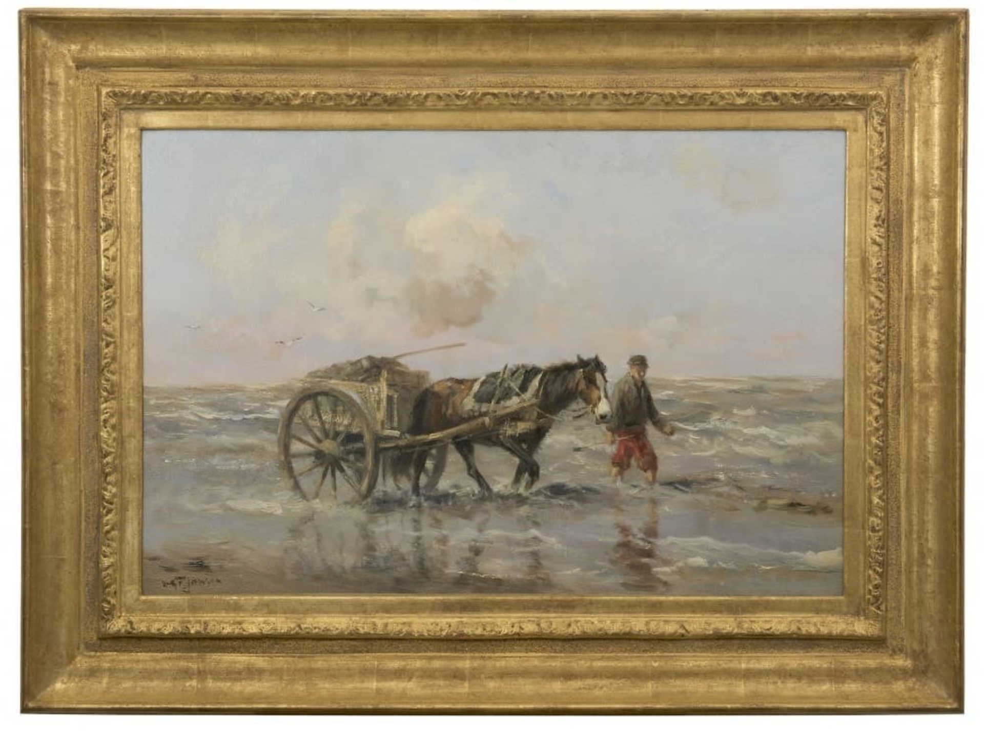 Willem George Frederik Jansen: Schelpenvisser op het strand (in lijst)