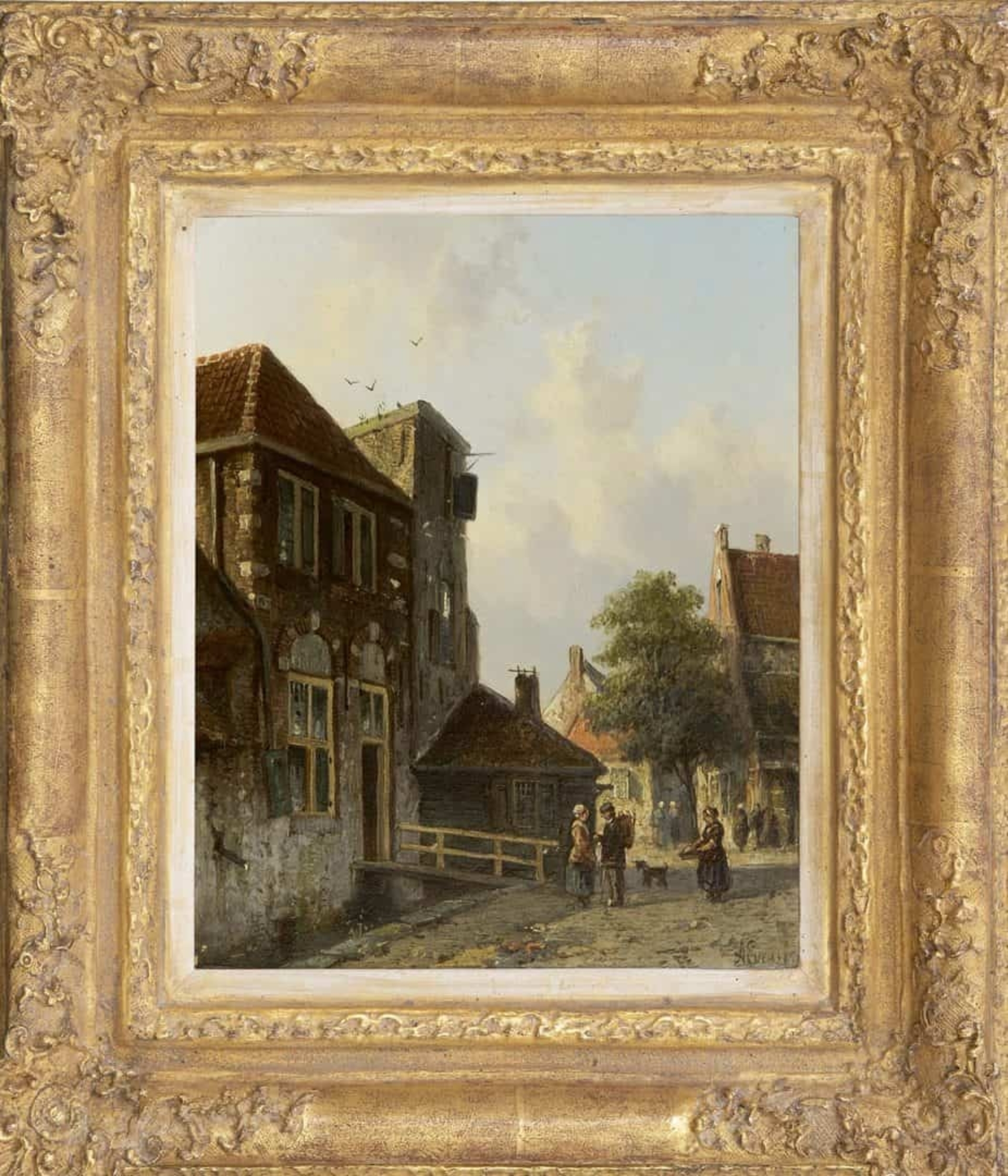 Adrianus Eversen: Hollands stadsgezicht (in lijst)