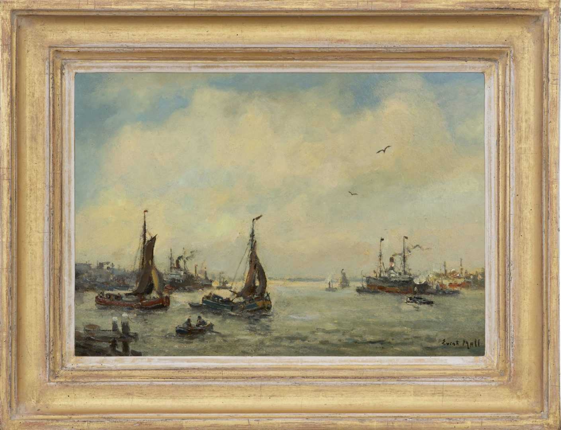 Evert Moll: Bij de haven van Rotterdam (in lijst)
