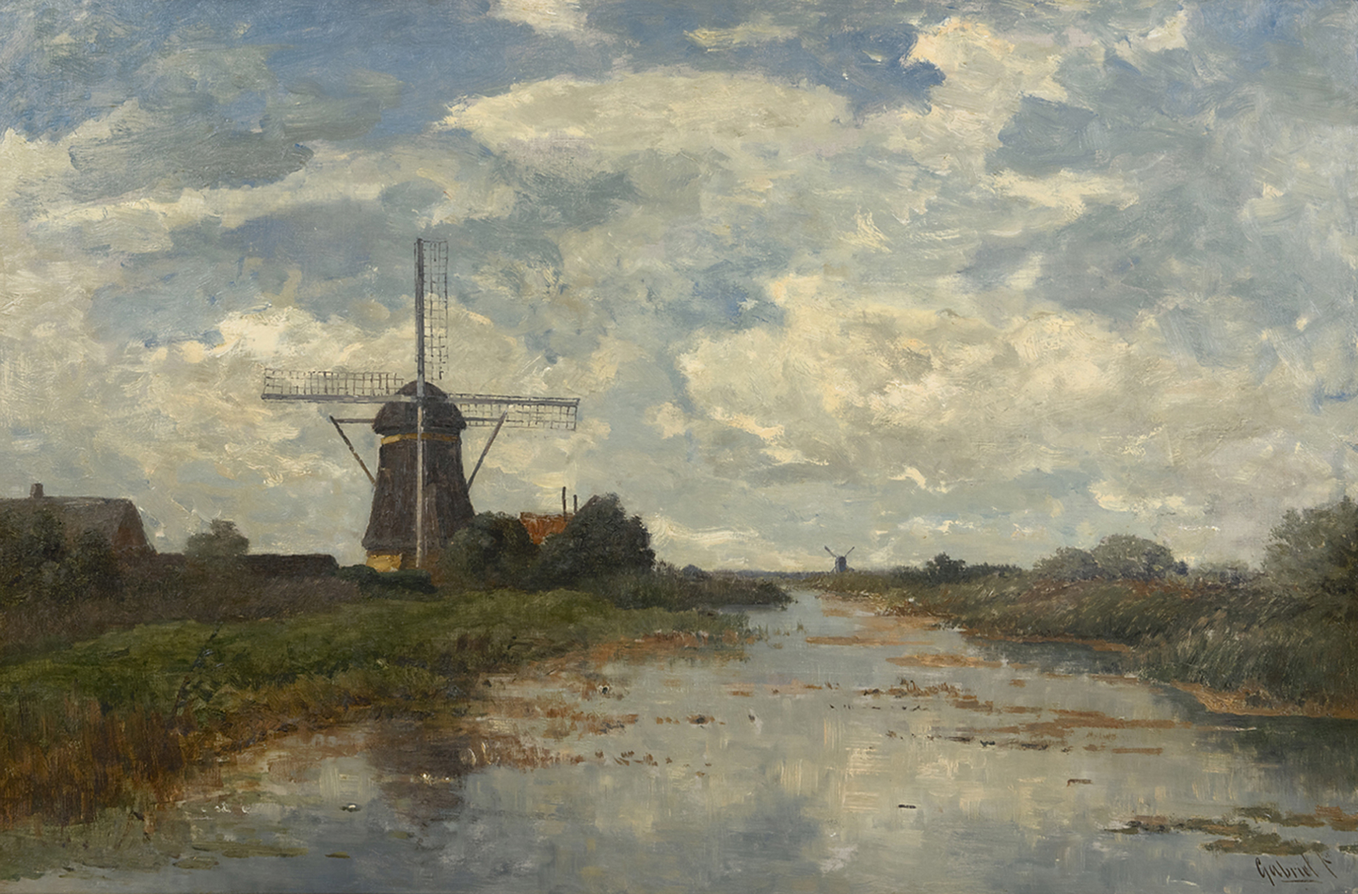 Paul Gabriël: Een molen aan de poldervaart bij Abcoude