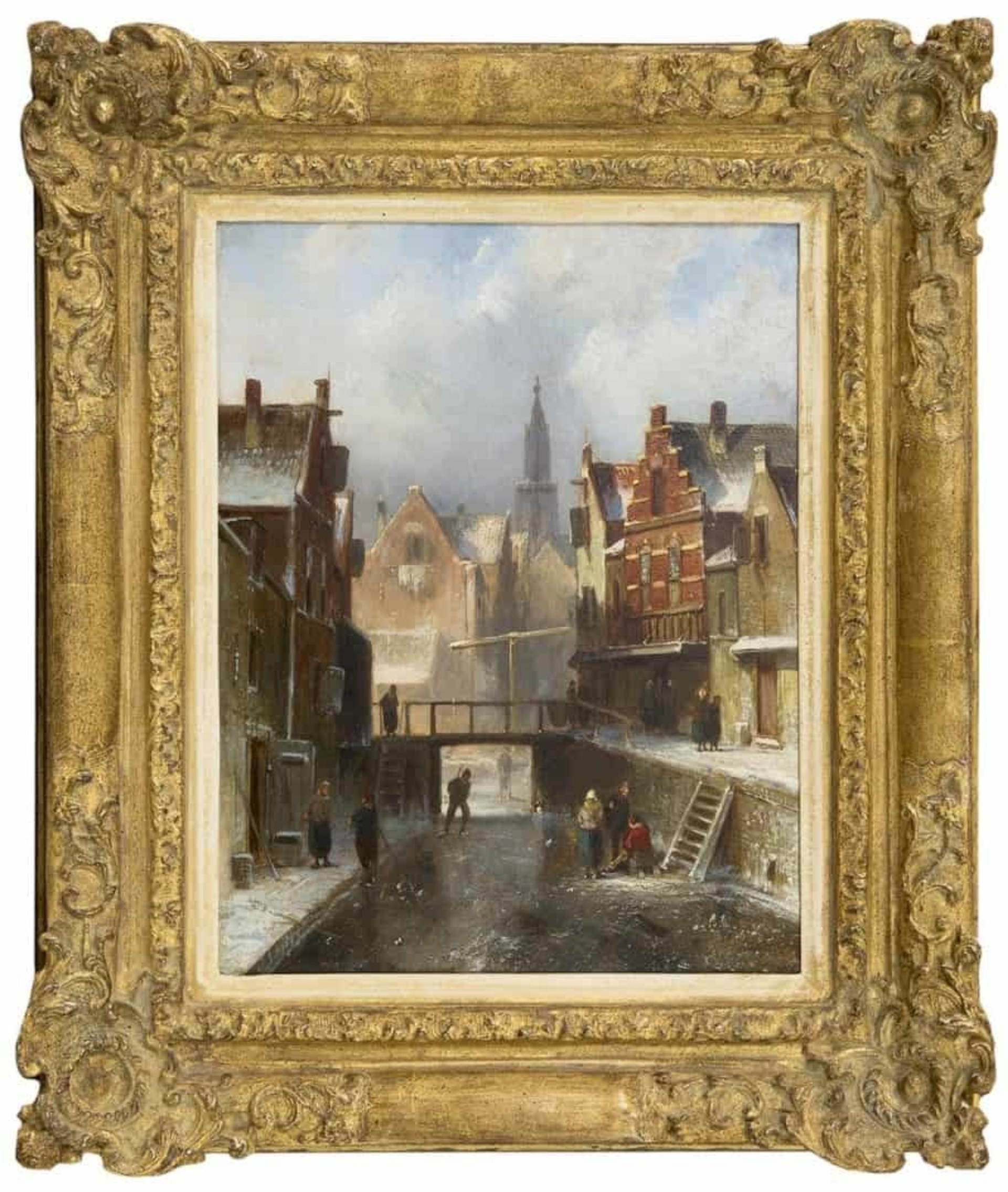 Charles Leickert: Een Amsterdamse gracht in de winter (in lijst)