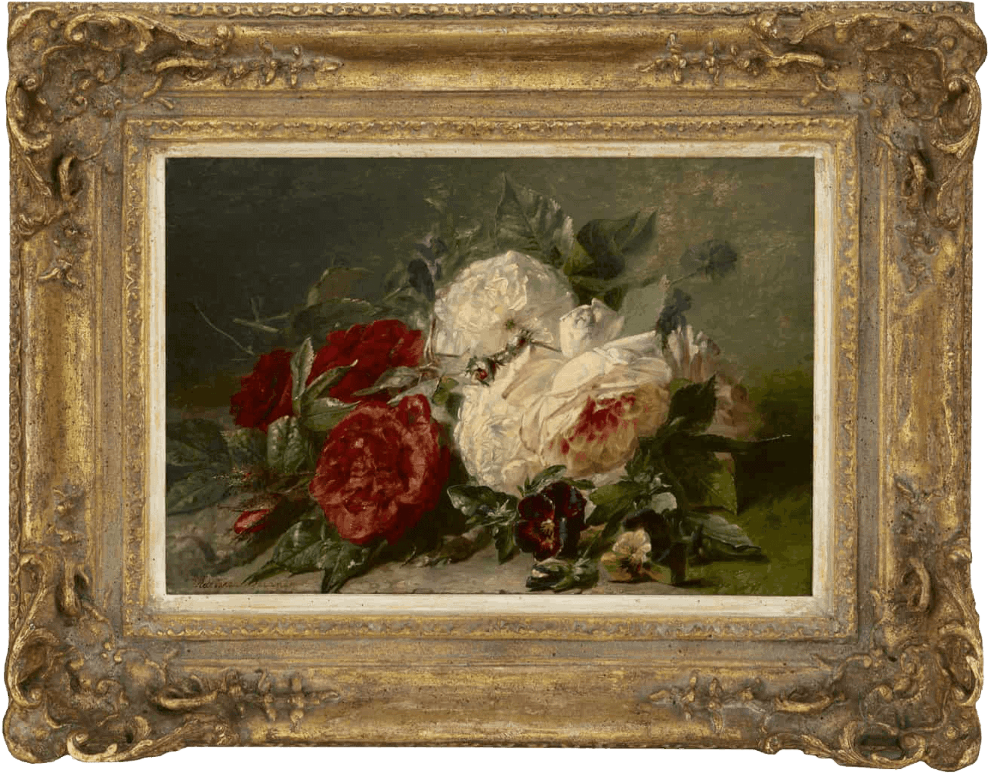 Adriana Haanen: Stilleven met rozen en viooltjes (in lijst)