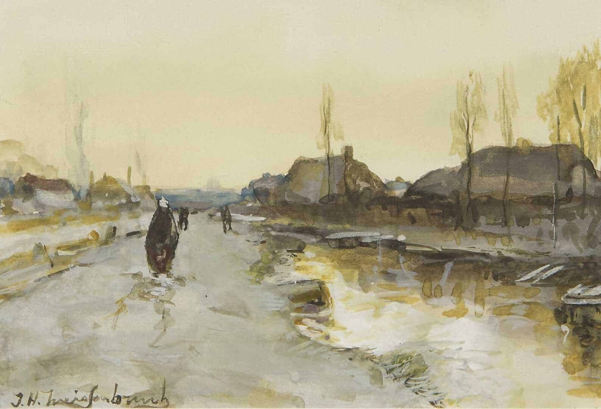 Hendrik Johannes Weissenbruch: Langs een winterse vaart bij Noorden