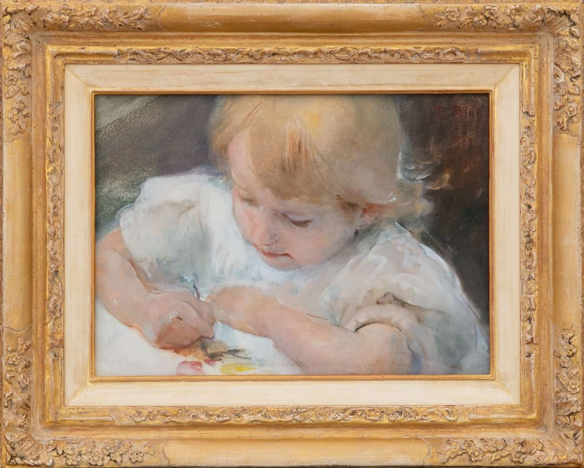 Paul Rink: Haar eerste schilderwerkje (in lijst)