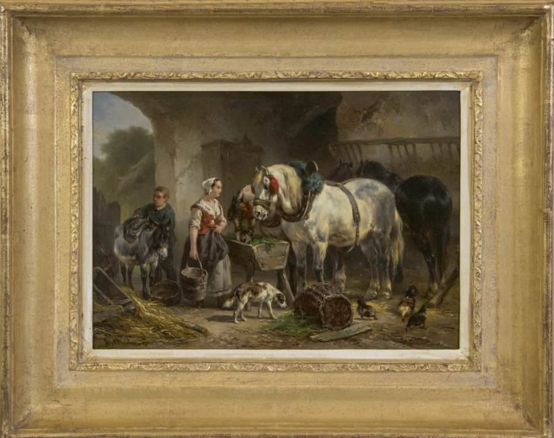 Wouterus Verschuur: Verzorgen van de paarden (in lijst)