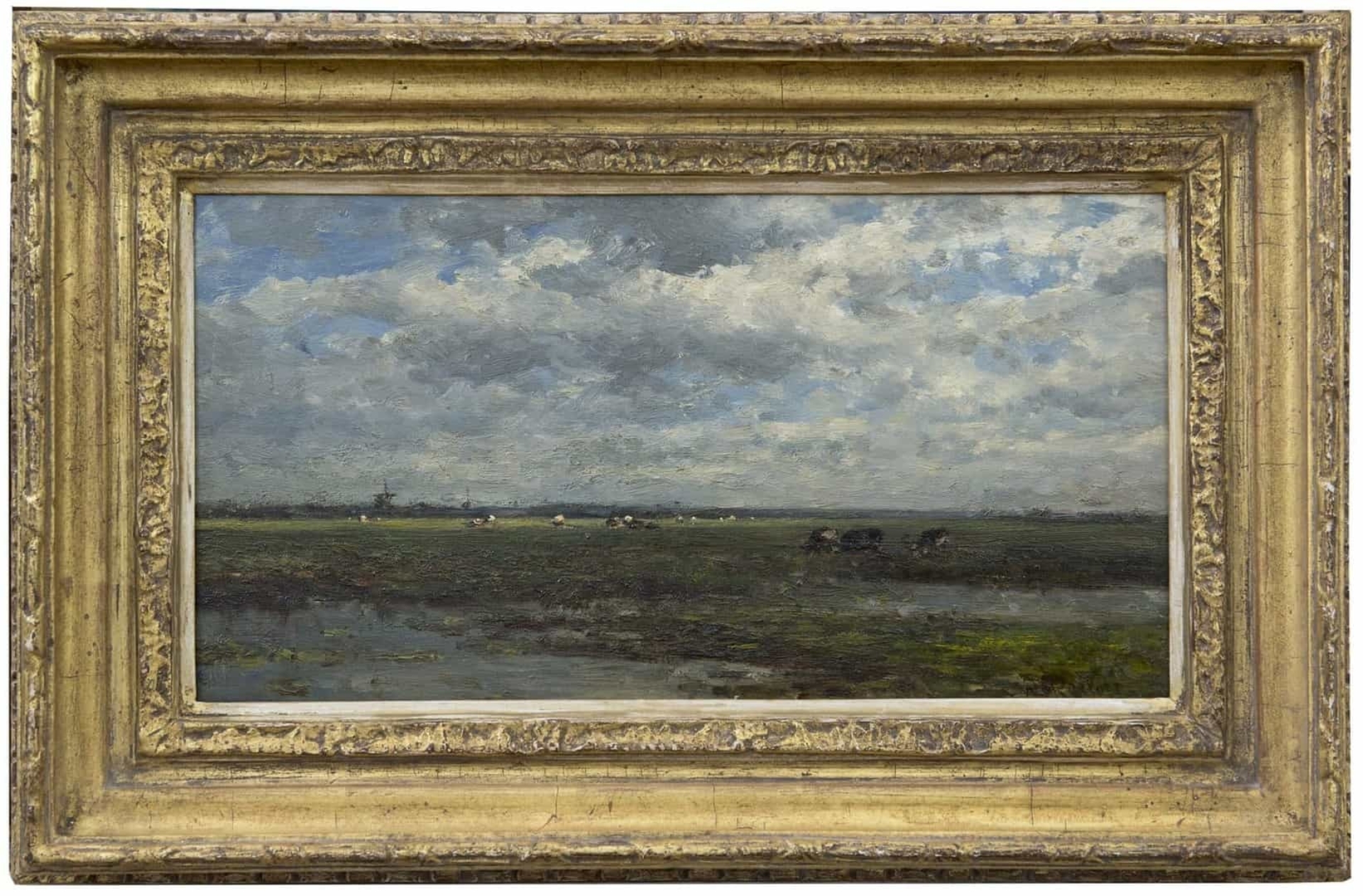 Willem Roelofs: Polderlandschap met koeien (in lijst)