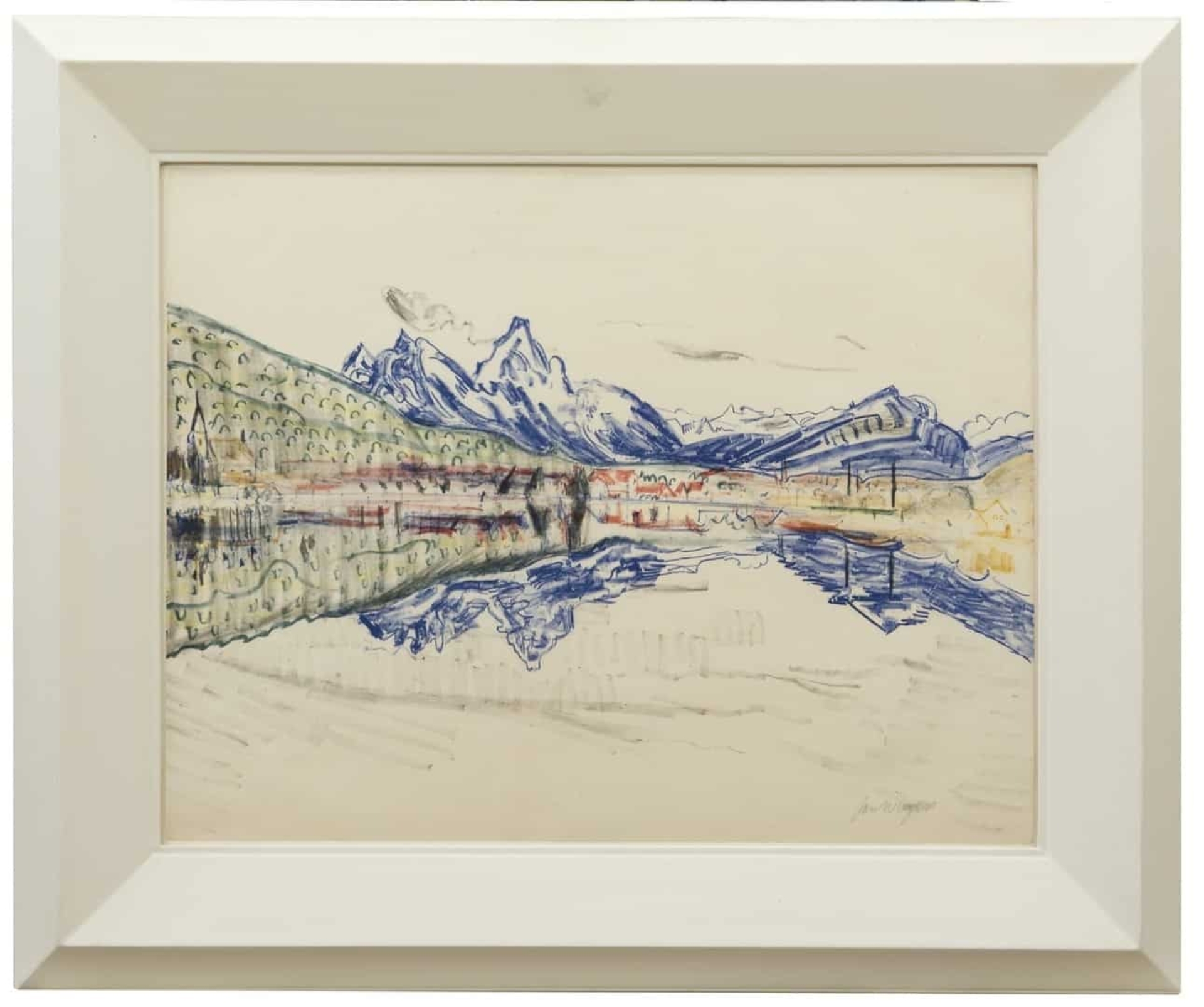 Jan Wiegers: Gezicht op Arth-Goldau en de Zugersee, Zwitserland (in lijst)