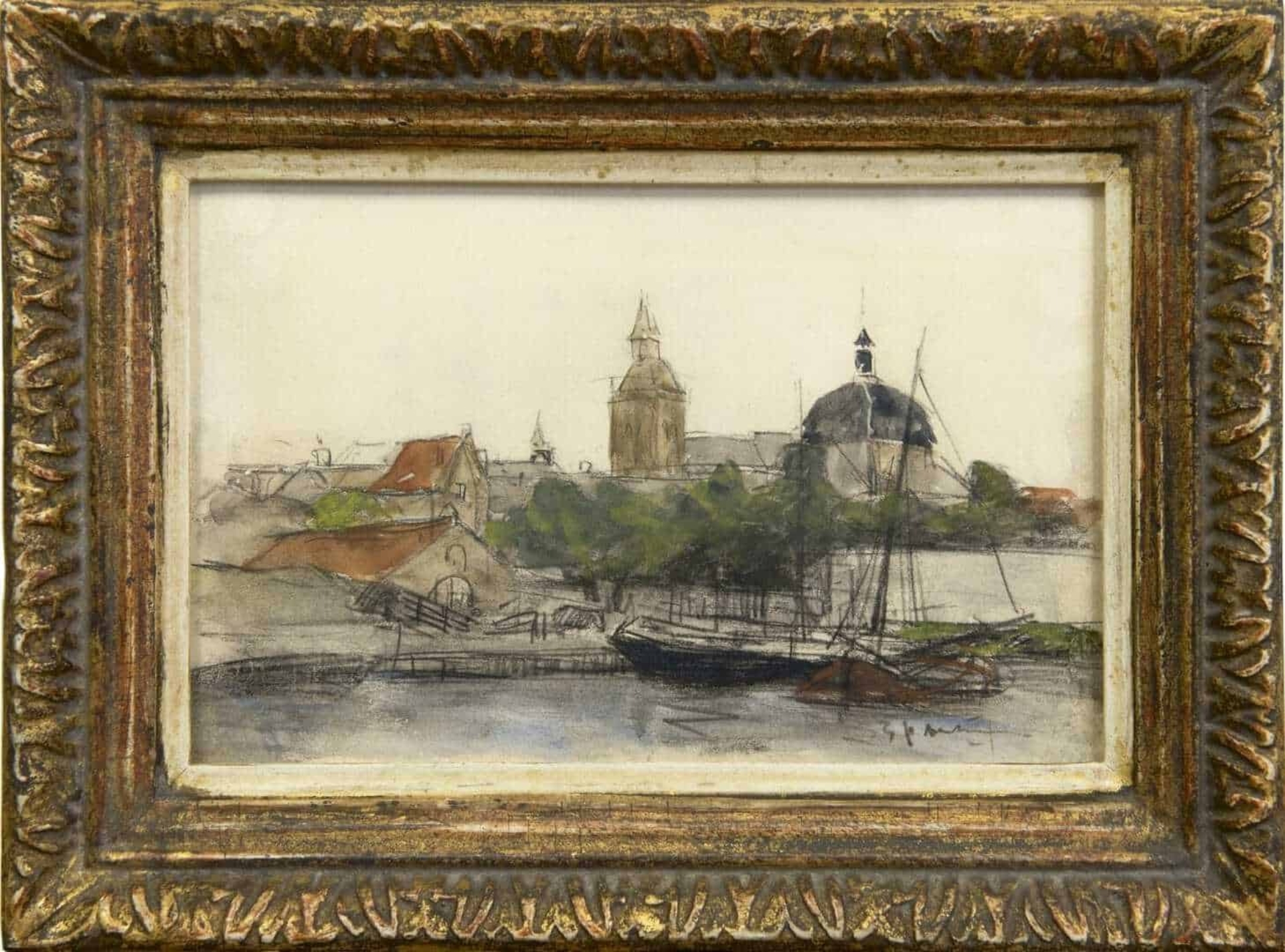 Floris Arntzenius: Havengezicht, Leerdam (in lijst)