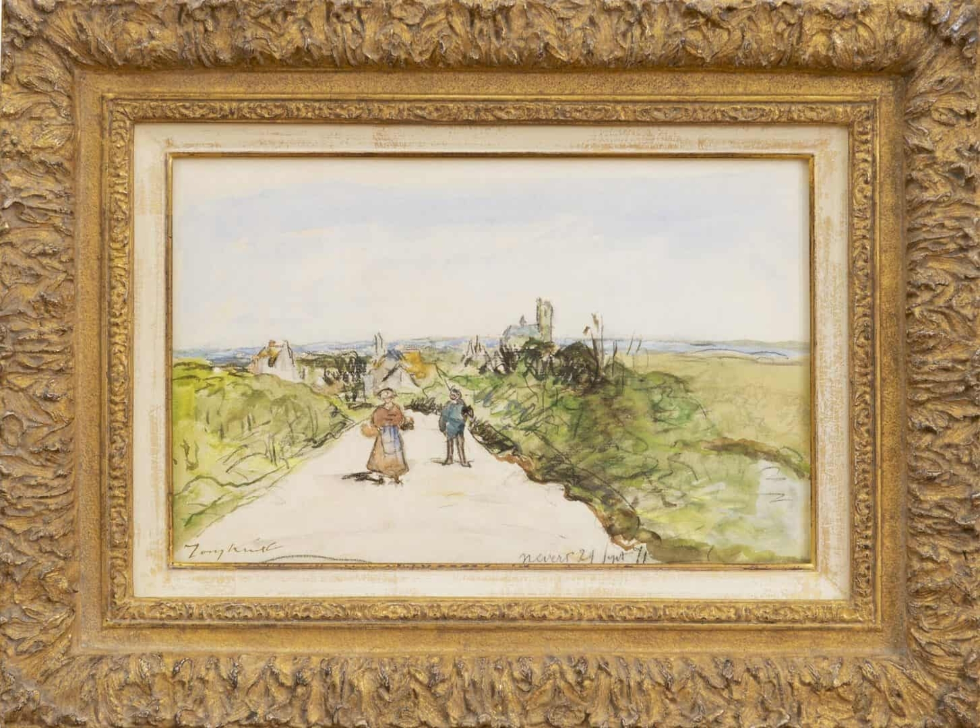 Johan Barthold Jongkind: Gezicht op Nevers (in lijst)