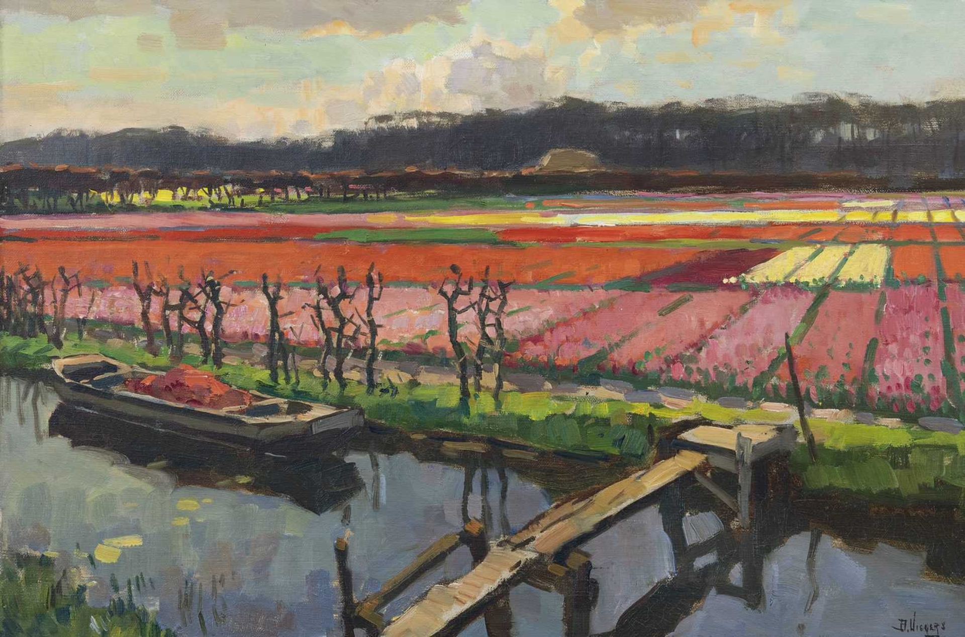 Ben Viegers: Bloeiende tulpenvelden langs vaart