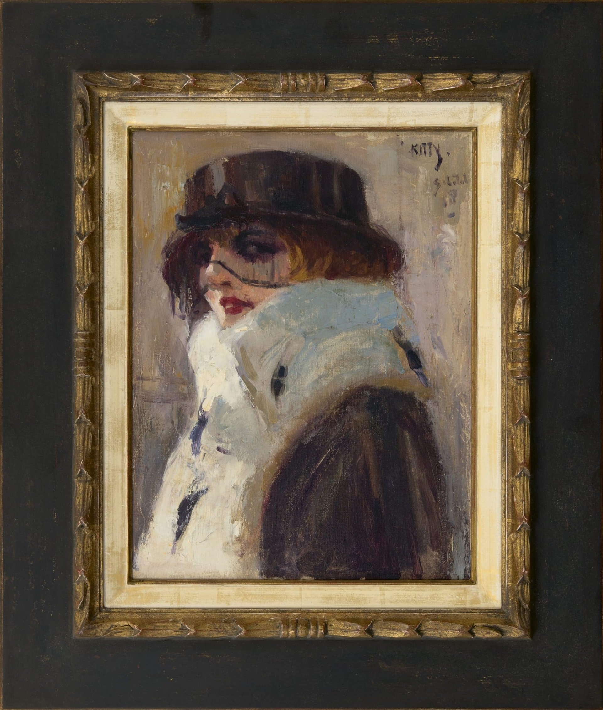 Anthonie Pieter Schotel: Vrouw met bontstola (in lijst)