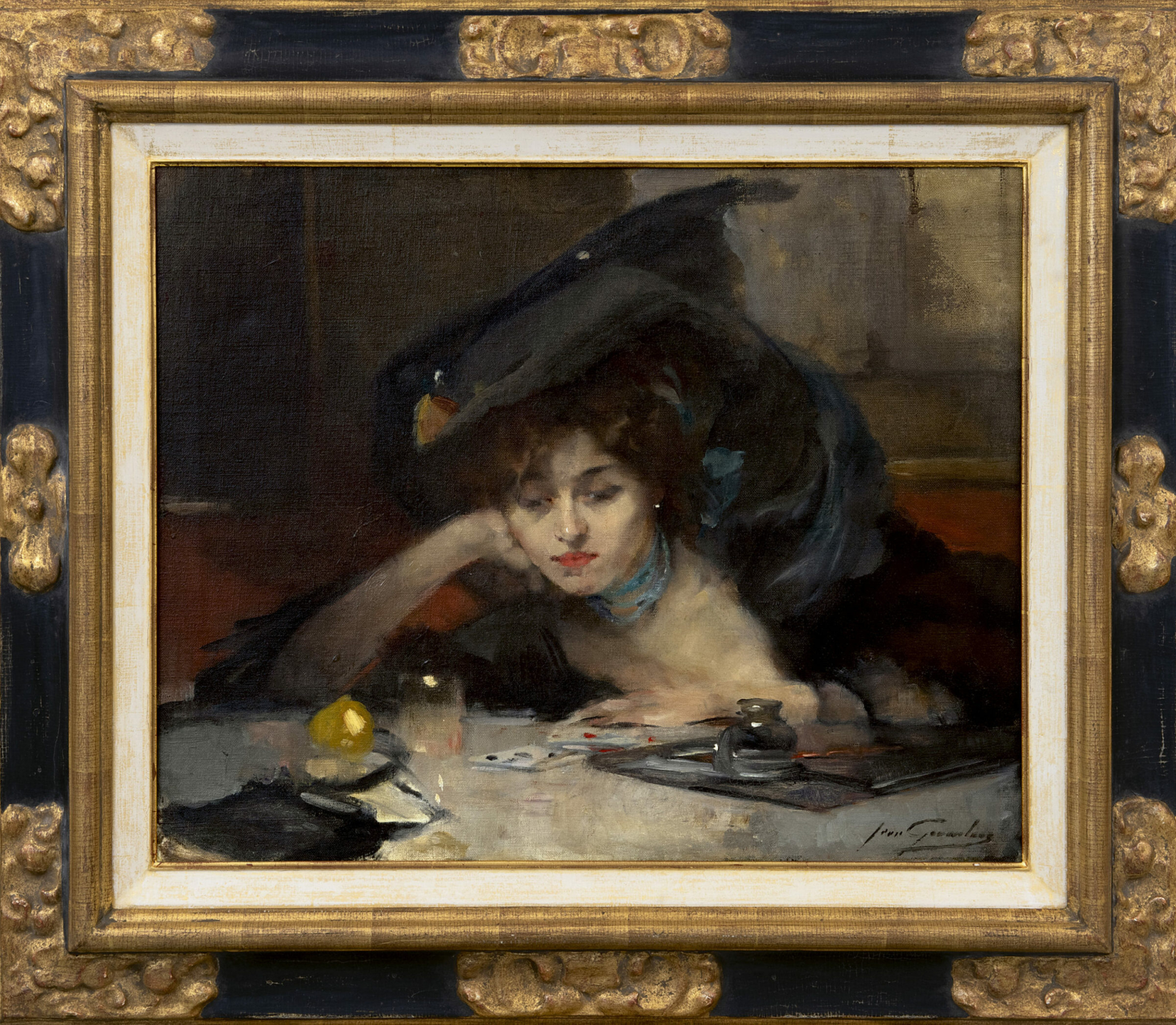 Jean Gouweloos: Kaartspelen in het café (in lijst)